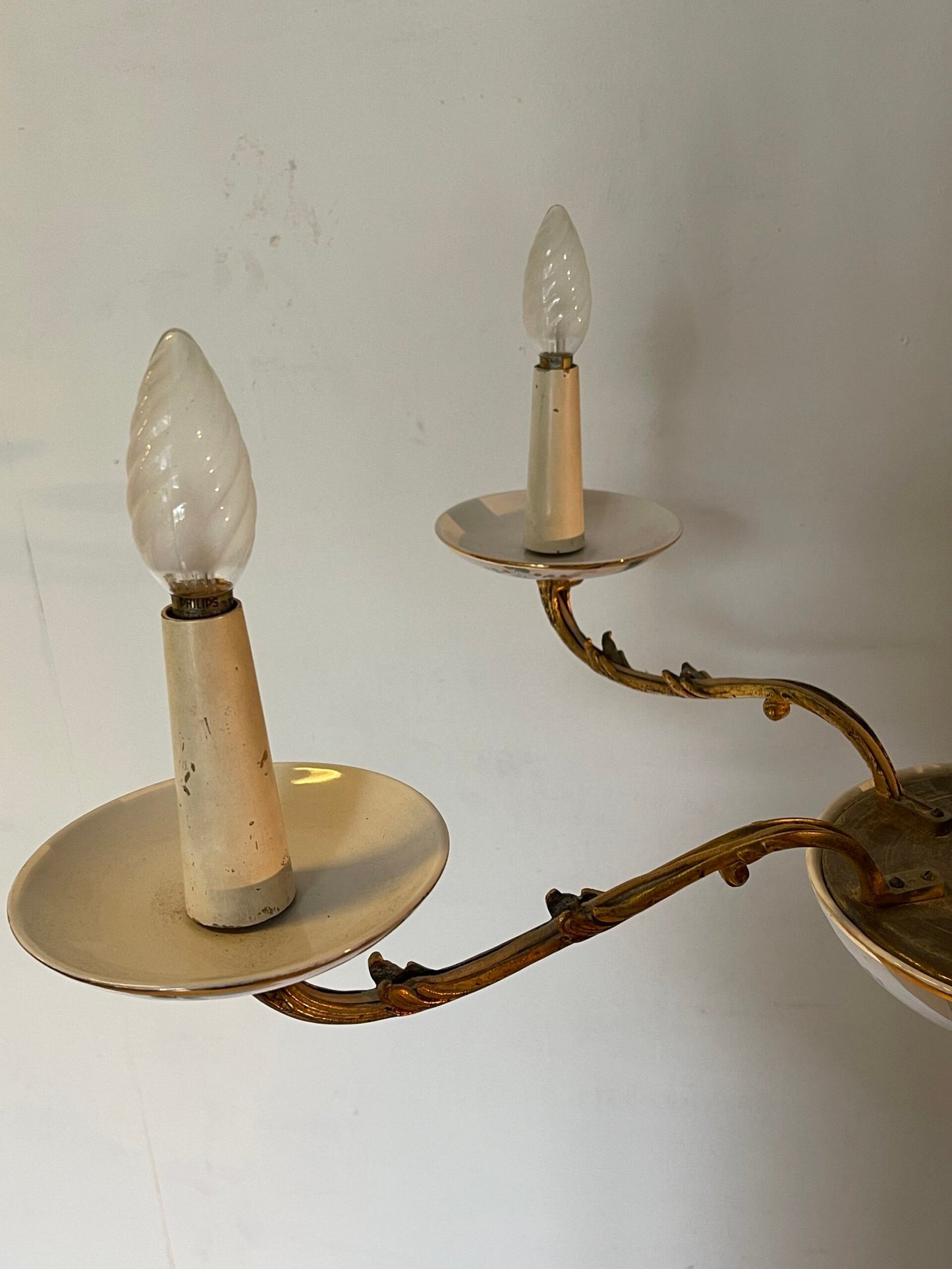 Lampario vintage in ottone dorato e cristallo