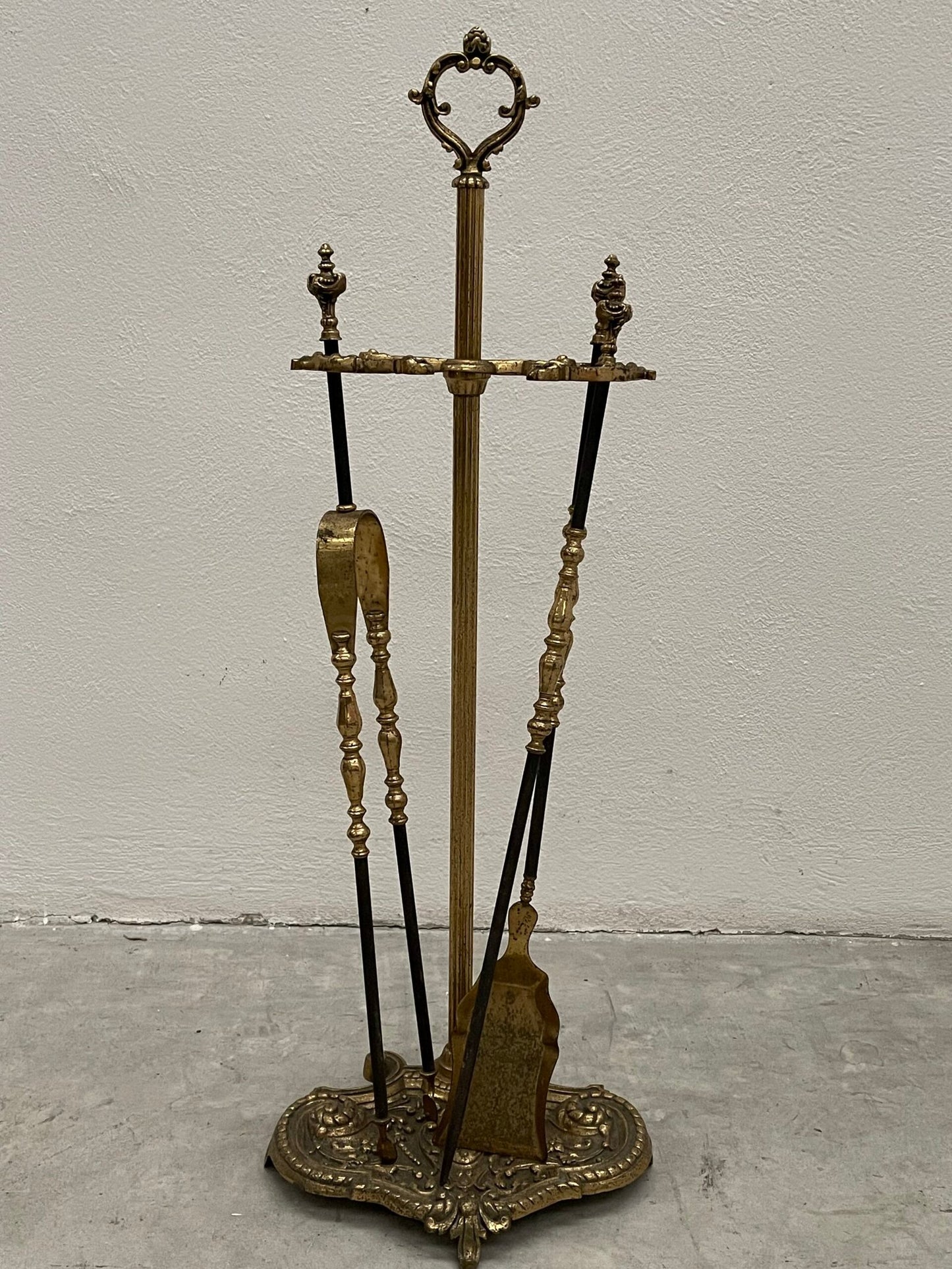 Antico atrezzi da camino in bronzo italiano XIX secolo