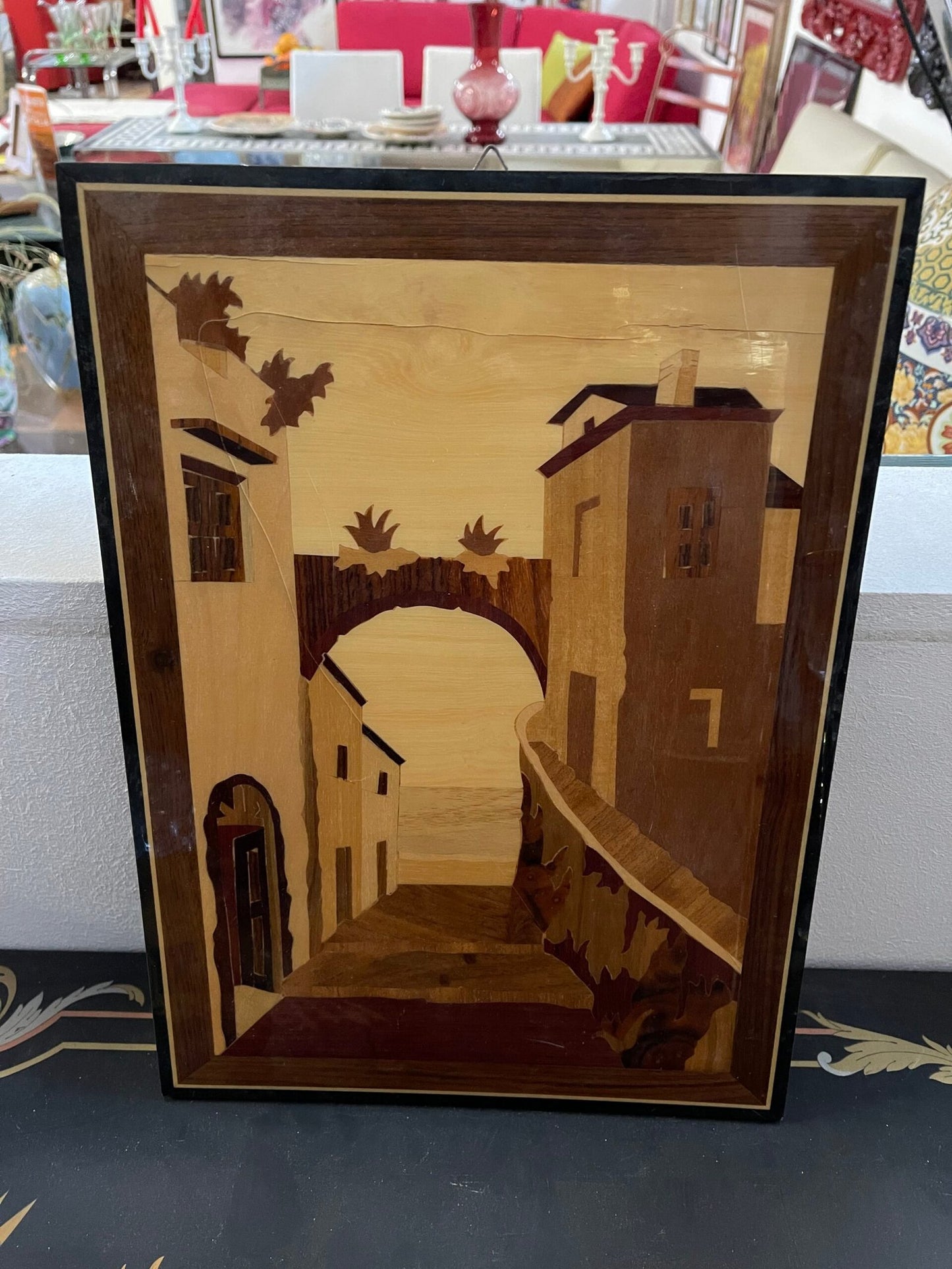 Intarsio ligneo paesaggio marinaro