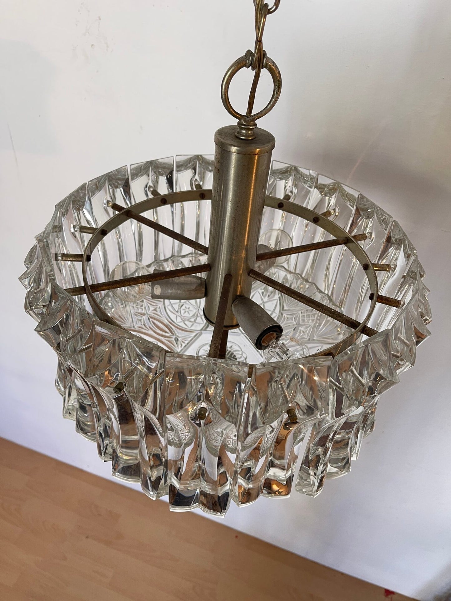 Lampario vintage in cristallo e ottone