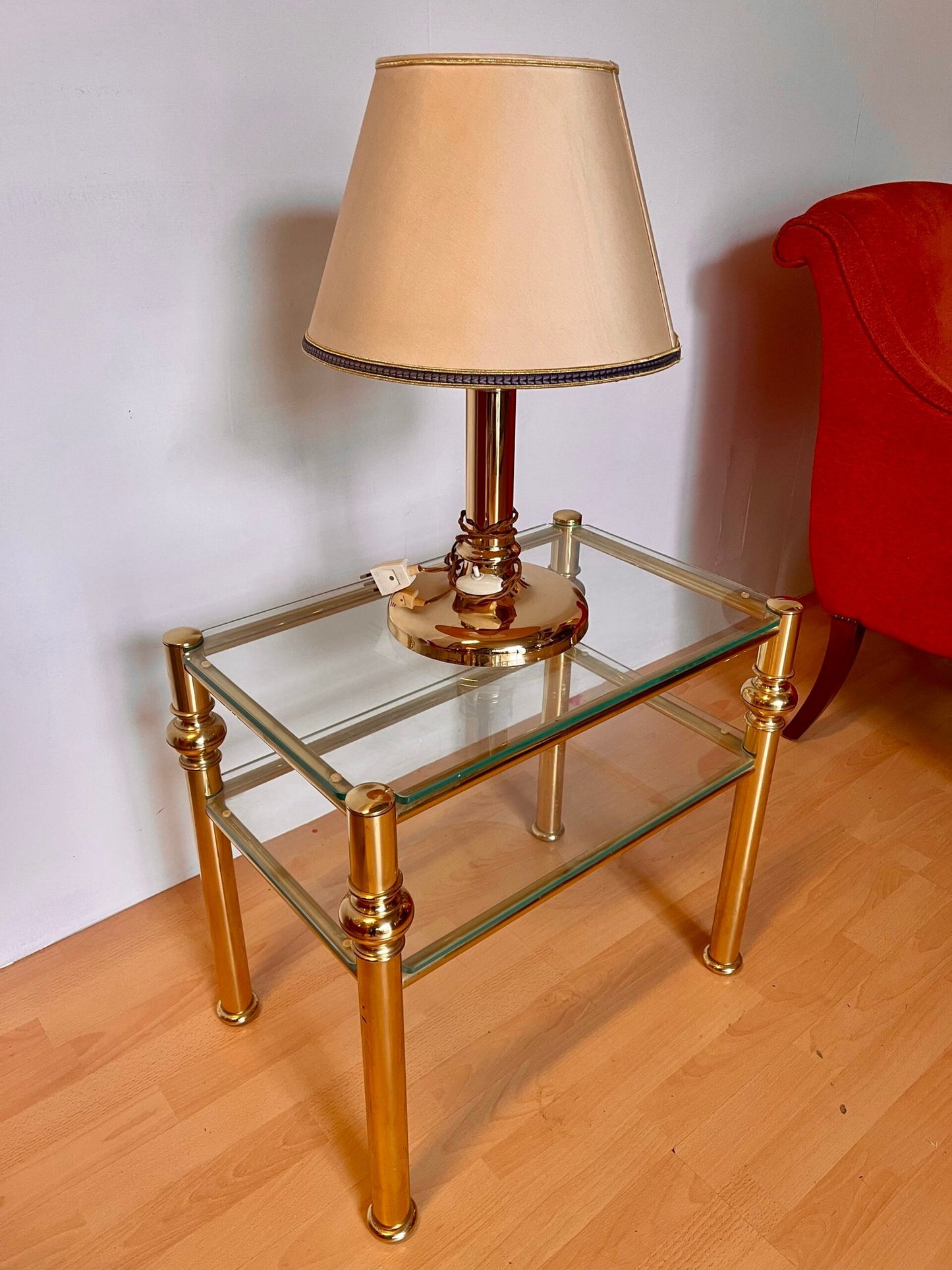 Tavolino in ottone e vetro, stile Moderno anni '70