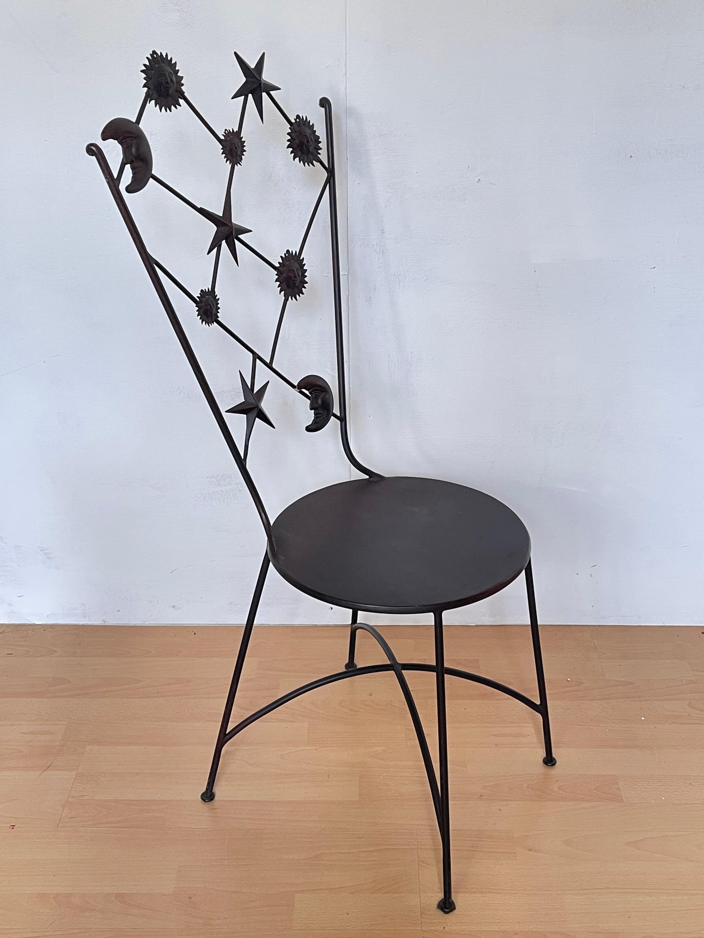 Sedia in Ferro Forgiato con Motivi di Sole e Luna, Italia, anni '50
