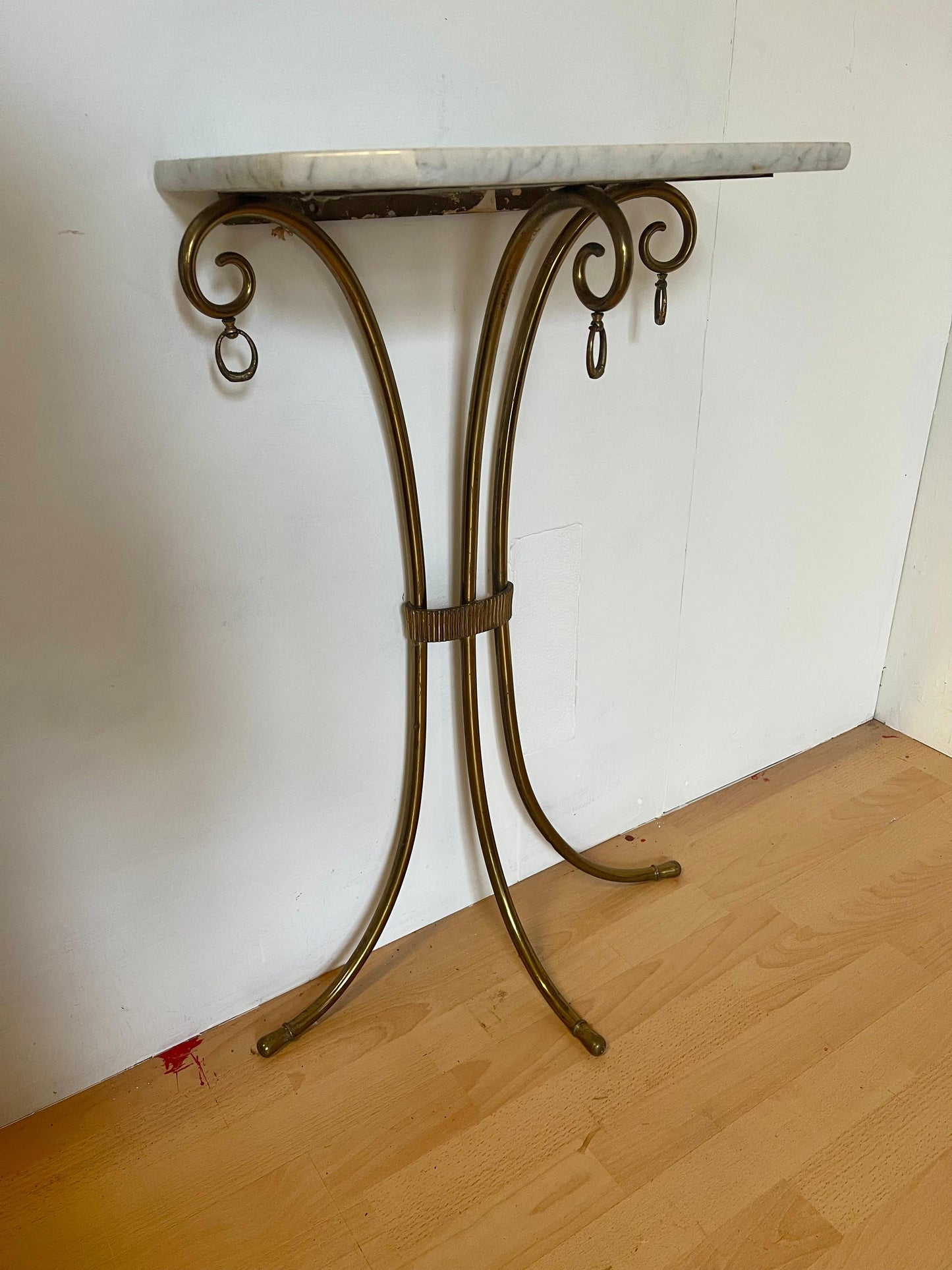 Consolle da parete con base in marmo bianco stile art déco italia anni '80