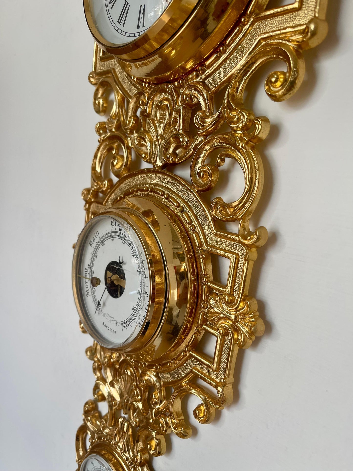 Bellisima Orologio con barometro in ottone dorato XX