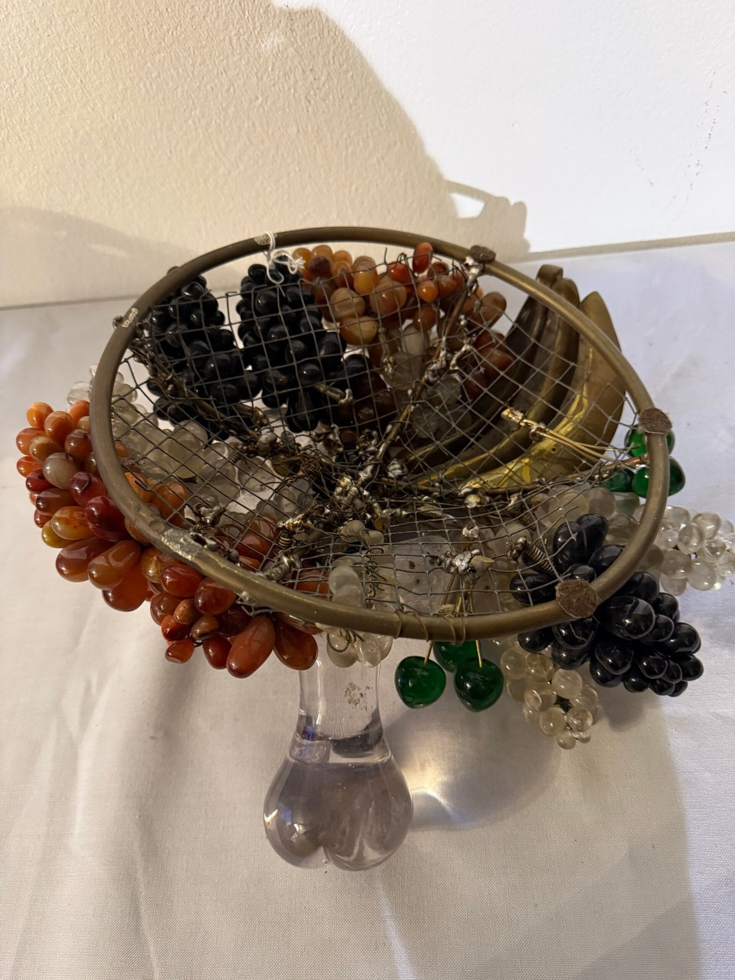 Scultura Decorativa "Cesto di Frutta" in Cristallo, Vetro e Metallo