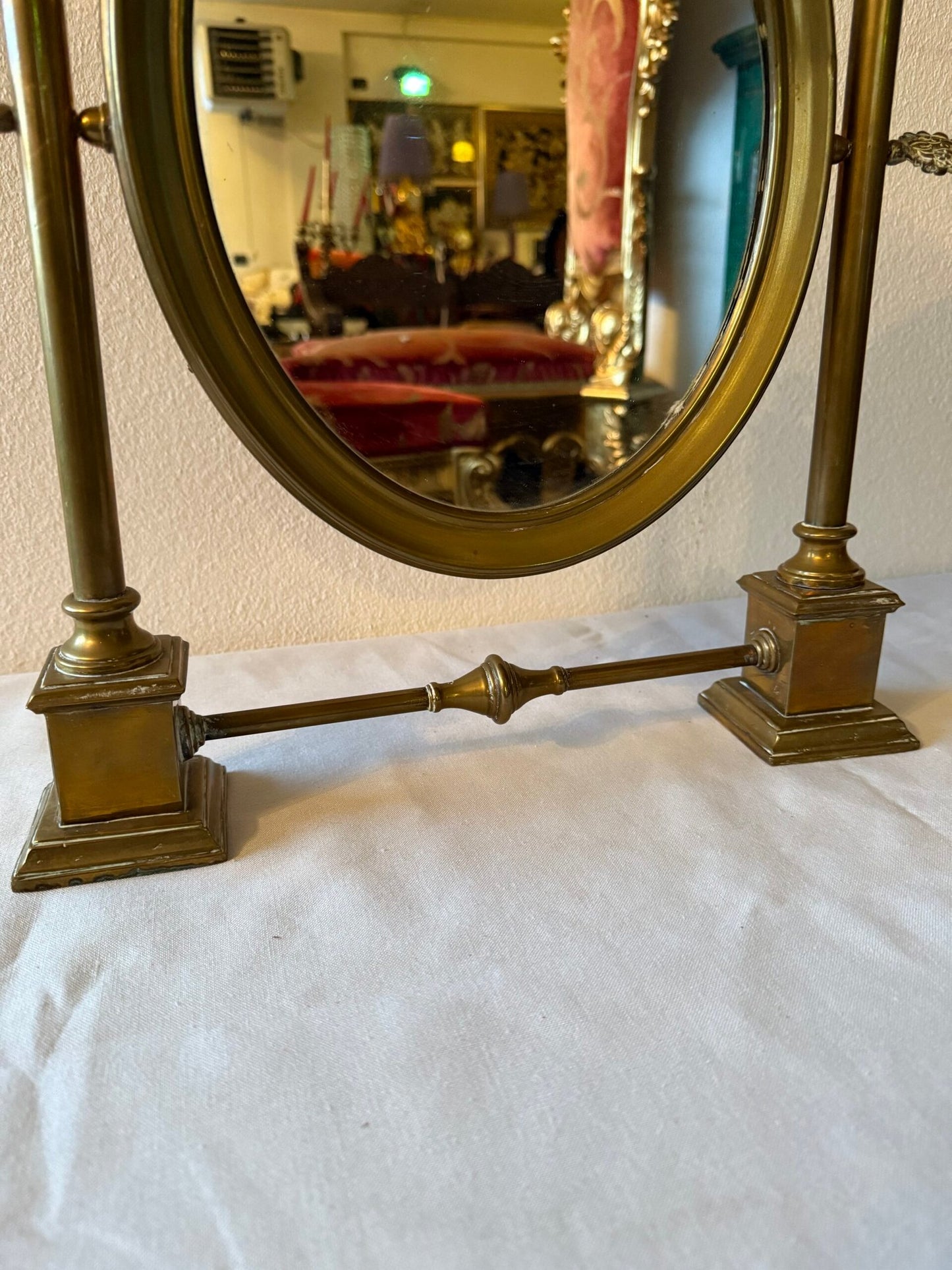 Specchio da Tavolo Orientabile Vintage in Ottone Massiccio