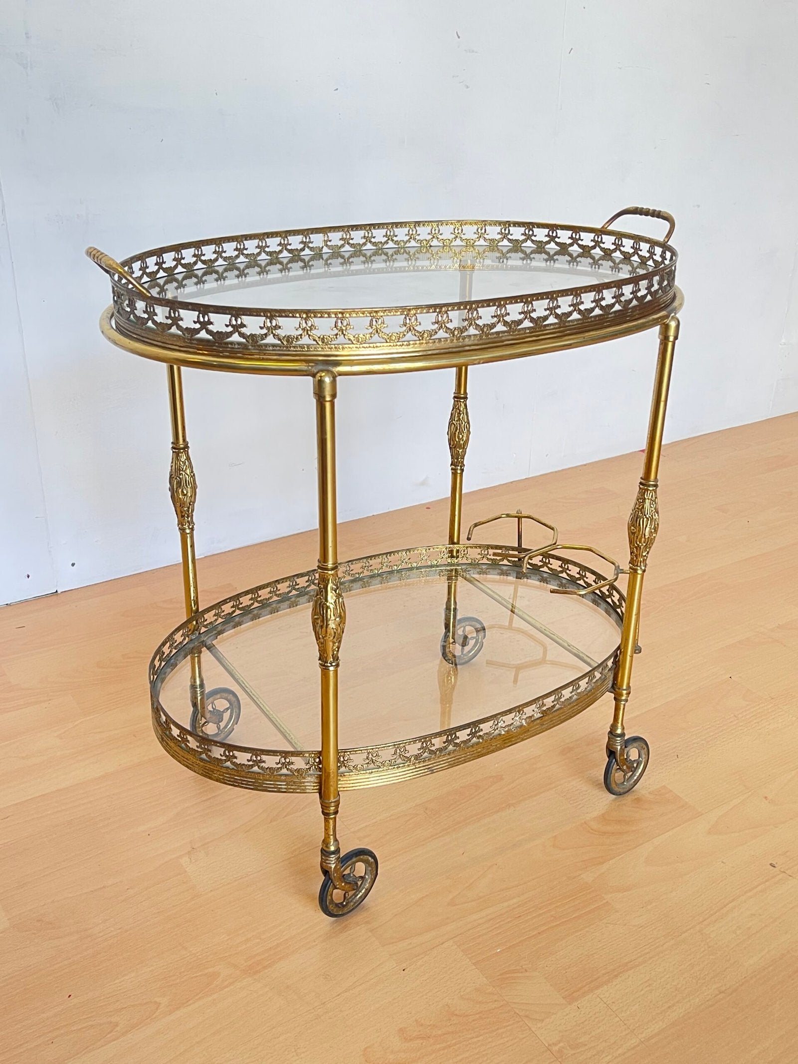 Carrello da Servizio vintage in Ottone e Vetro - Stile Barocco Francese