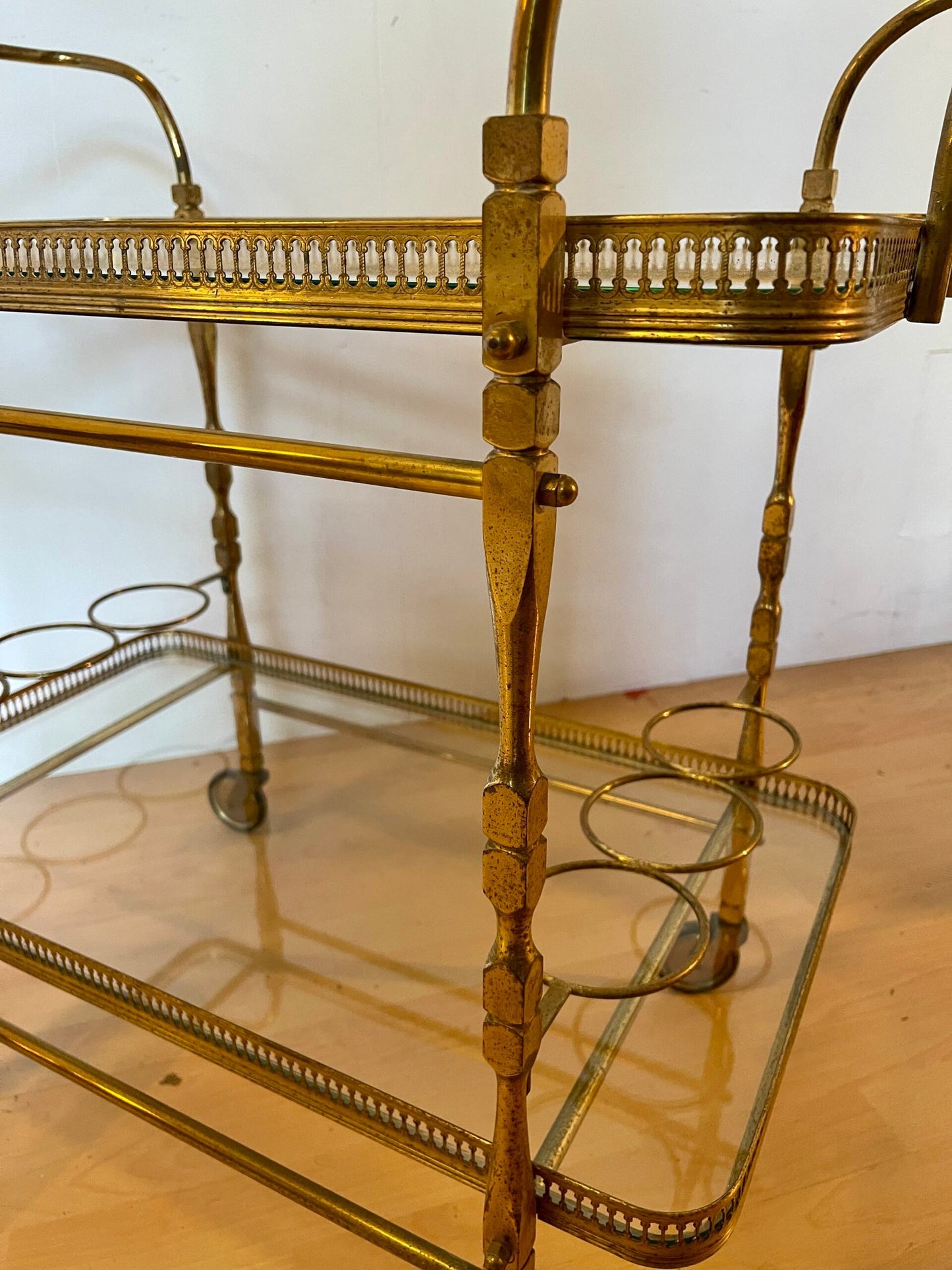 Carrello Bar vintage in Ottone con Ruote - Stile Francese Anni 50/'60