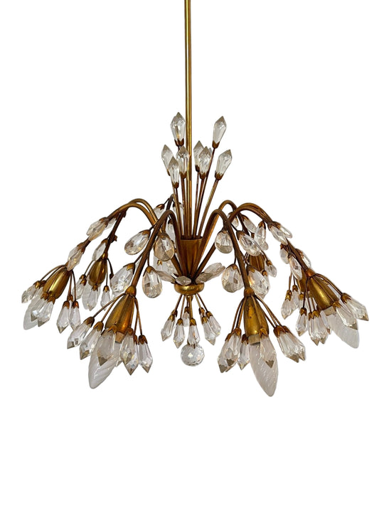 Lampario vintage in Ottone con Pendenti in Crystal «Fontana» Anni '60/'70