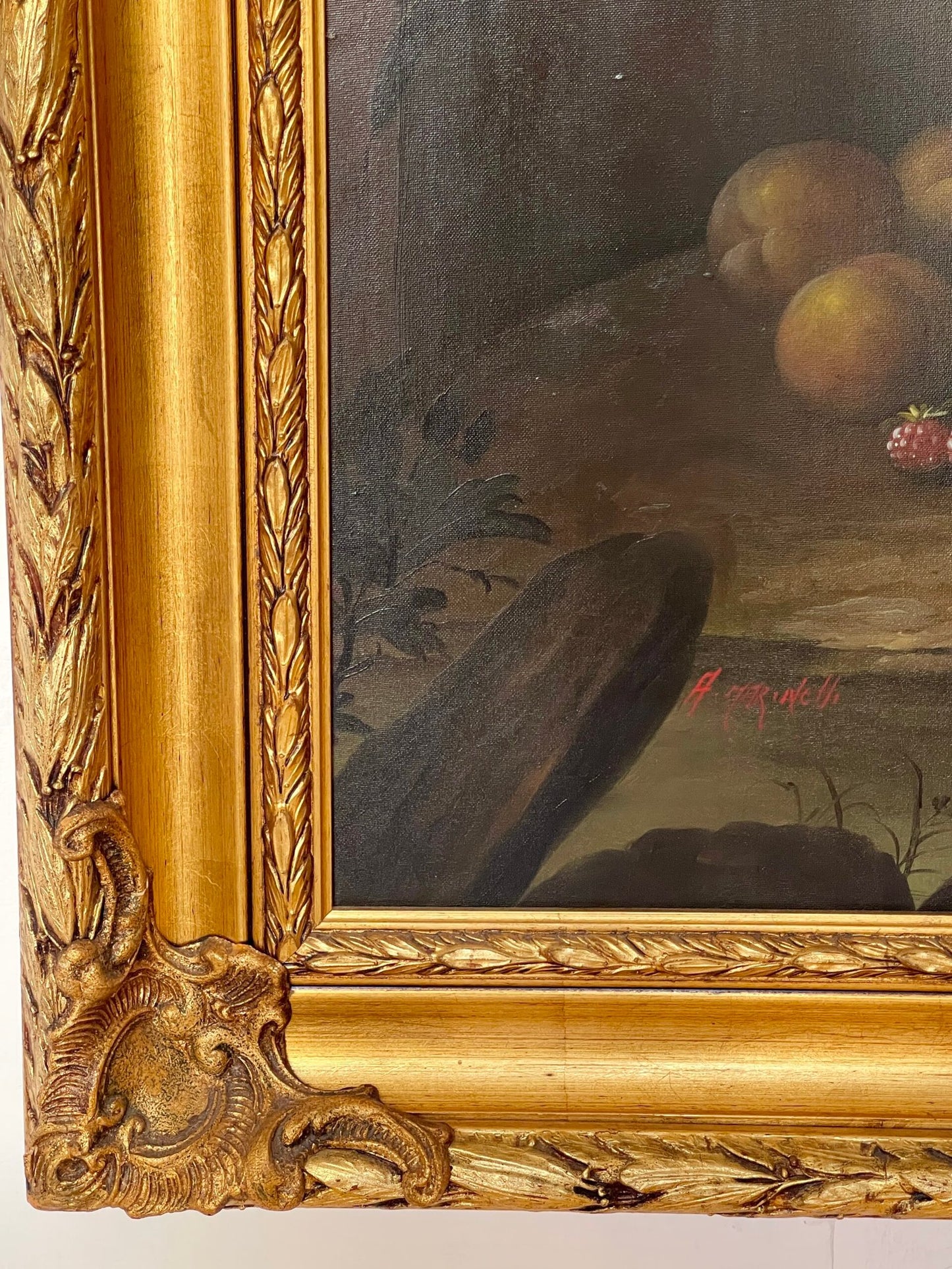 "Natura Morta con Frutta e Bottiglia" – Dipinto firmato A. Marinelli