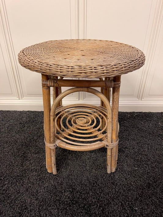 Tavolino / sgabello vintage in rattan intrecciato