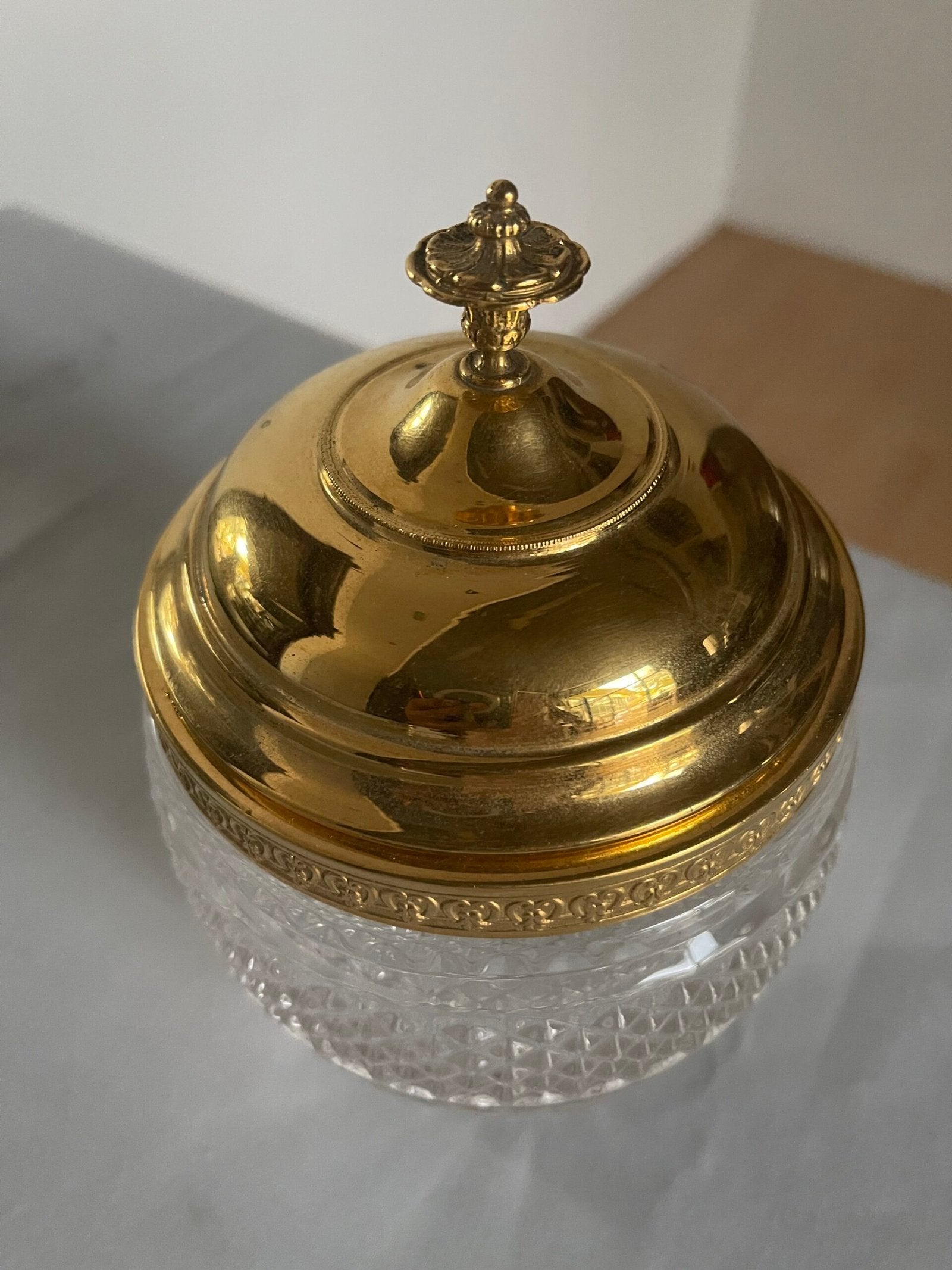 Vaso/Zuccheriera in Cristallo Tagliato e Bronzo Dorato