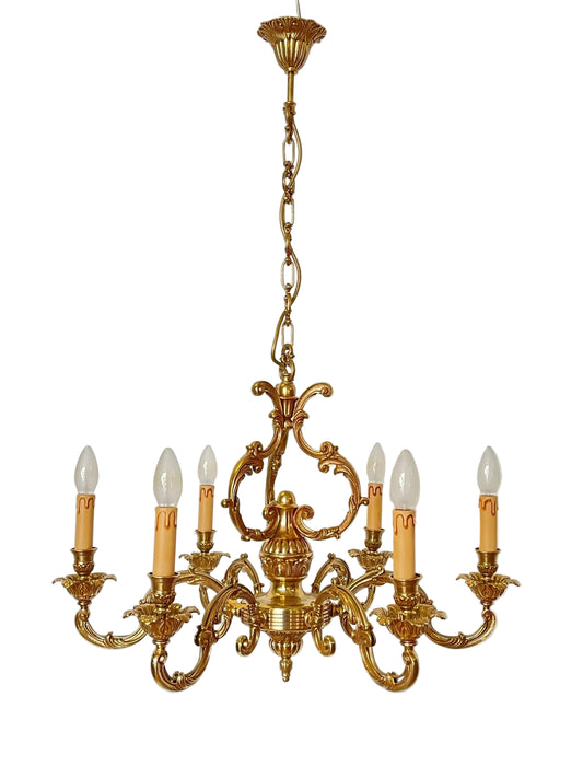 lampadario Chandelier in Bronzo Dorato a Sei Luci, Versailles - Eleganza Dorata
