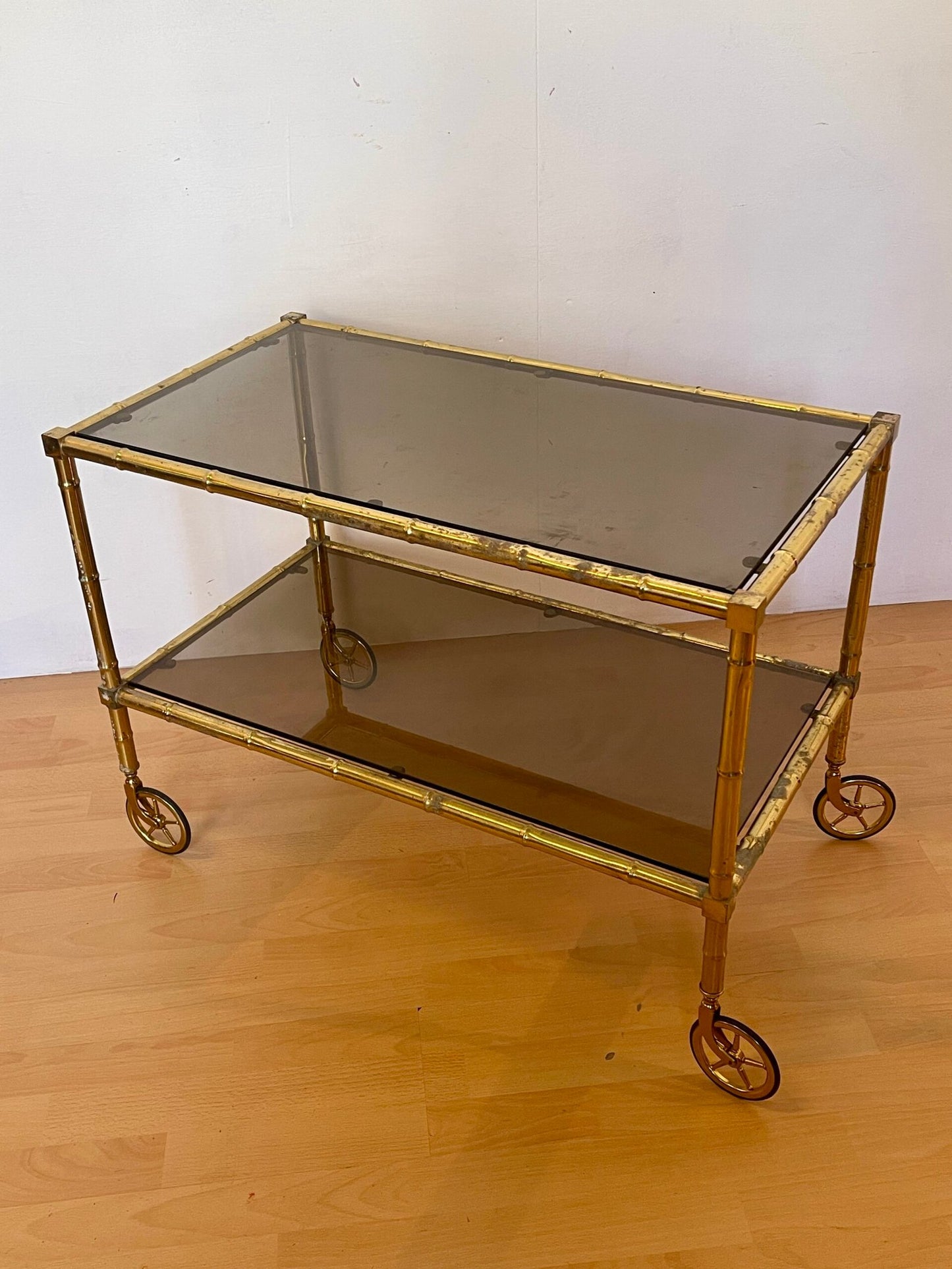 Carrello lungo in ottone stile bambù anni '70