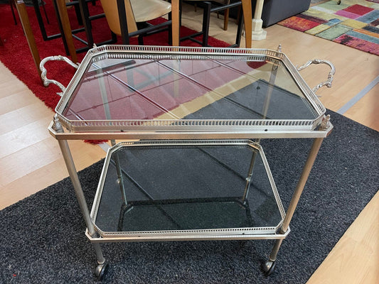 Carrello da tè/bar in metallo argentato e vetro - Design classico vintage