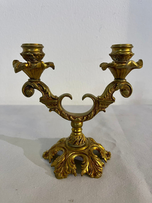 Candelabro Antico a Due Fiamme in Otto Dorato - Stile Barocco