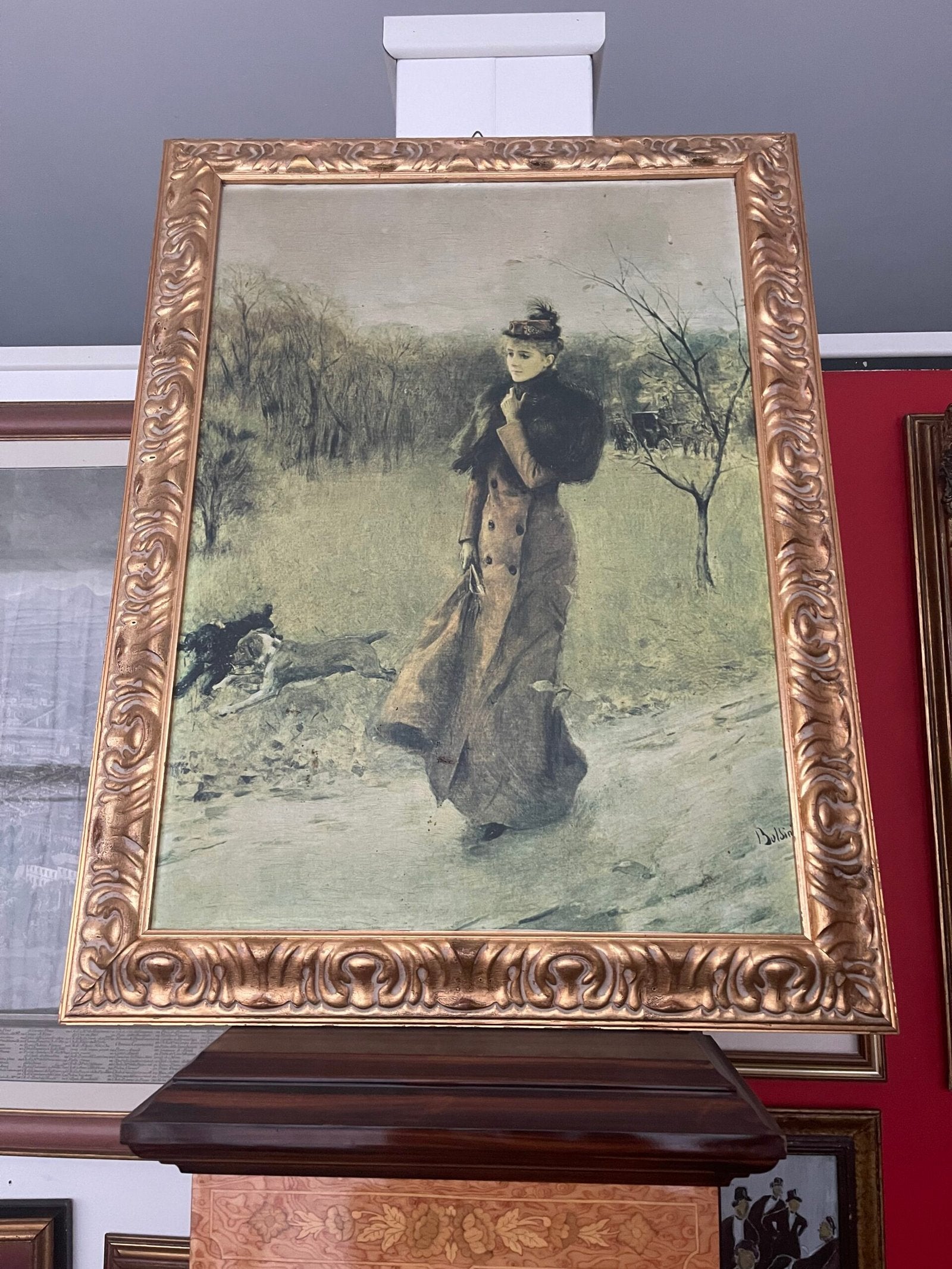 Quadro "Donna con cappotto lungo in paesaggio invernale