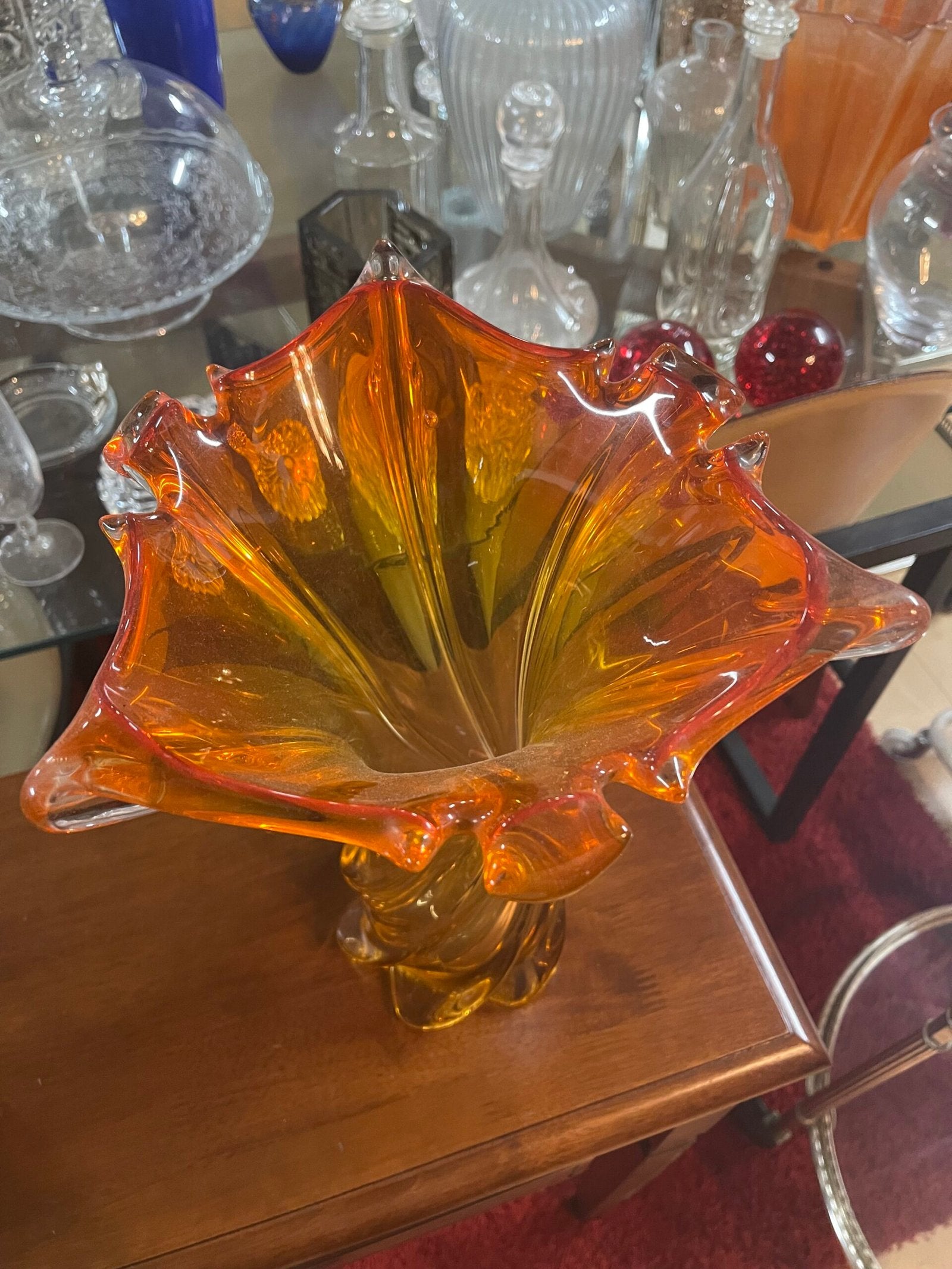 Vaso Artistico "Torsione" in Vetro di Murano Arancione-Ambra