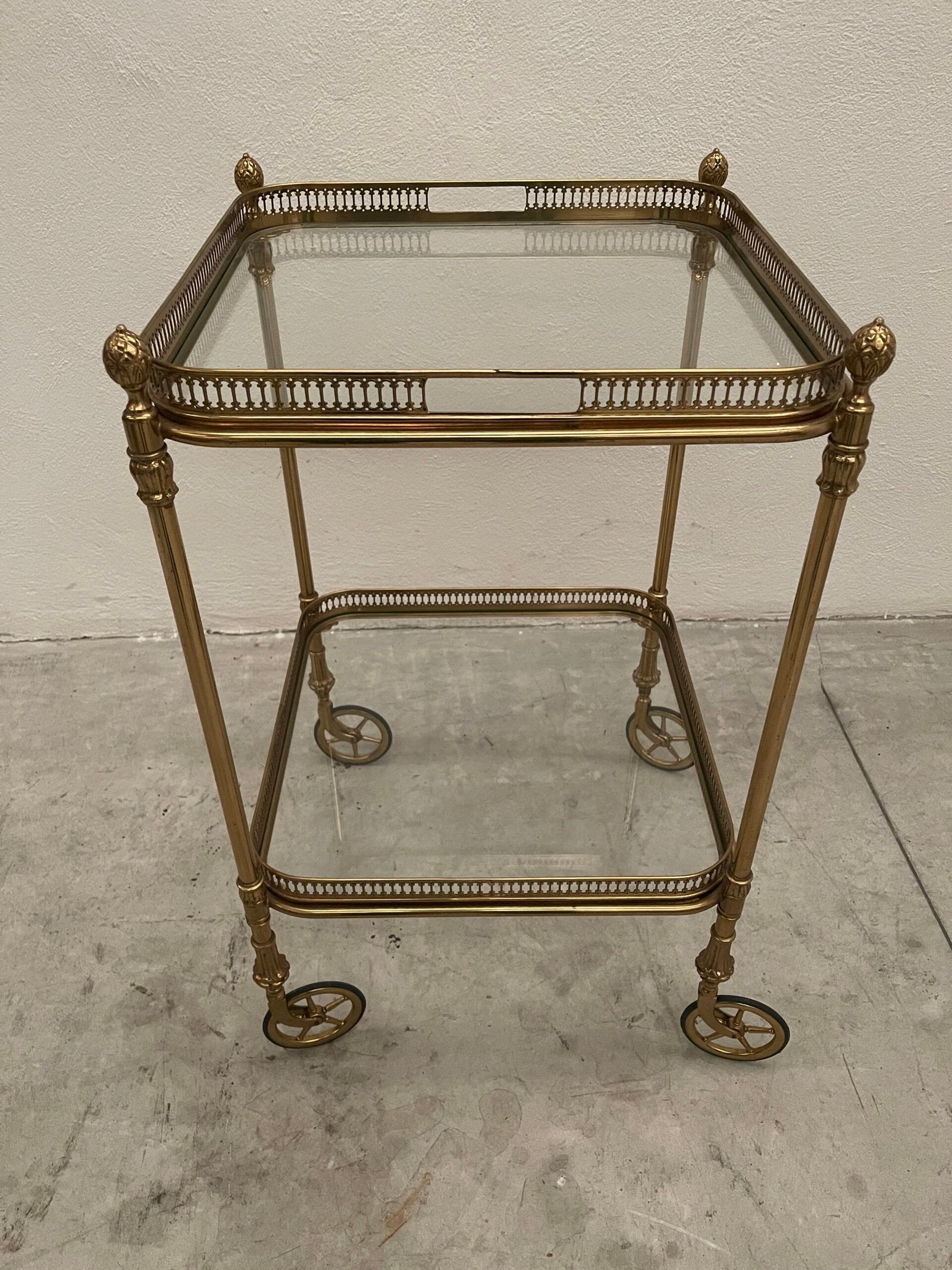Carrello da tè in ottone dorato e vetro - stile francese
