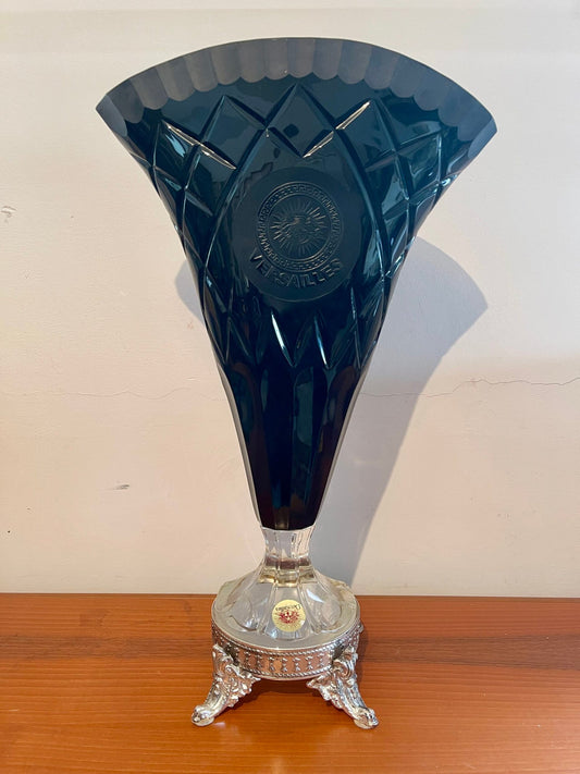 Vaso in Cristallo Versailles con Incisione Solare e Base Dorata