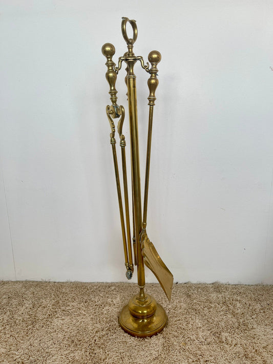 Set Attrezzi da Camino in Ottone con supporto