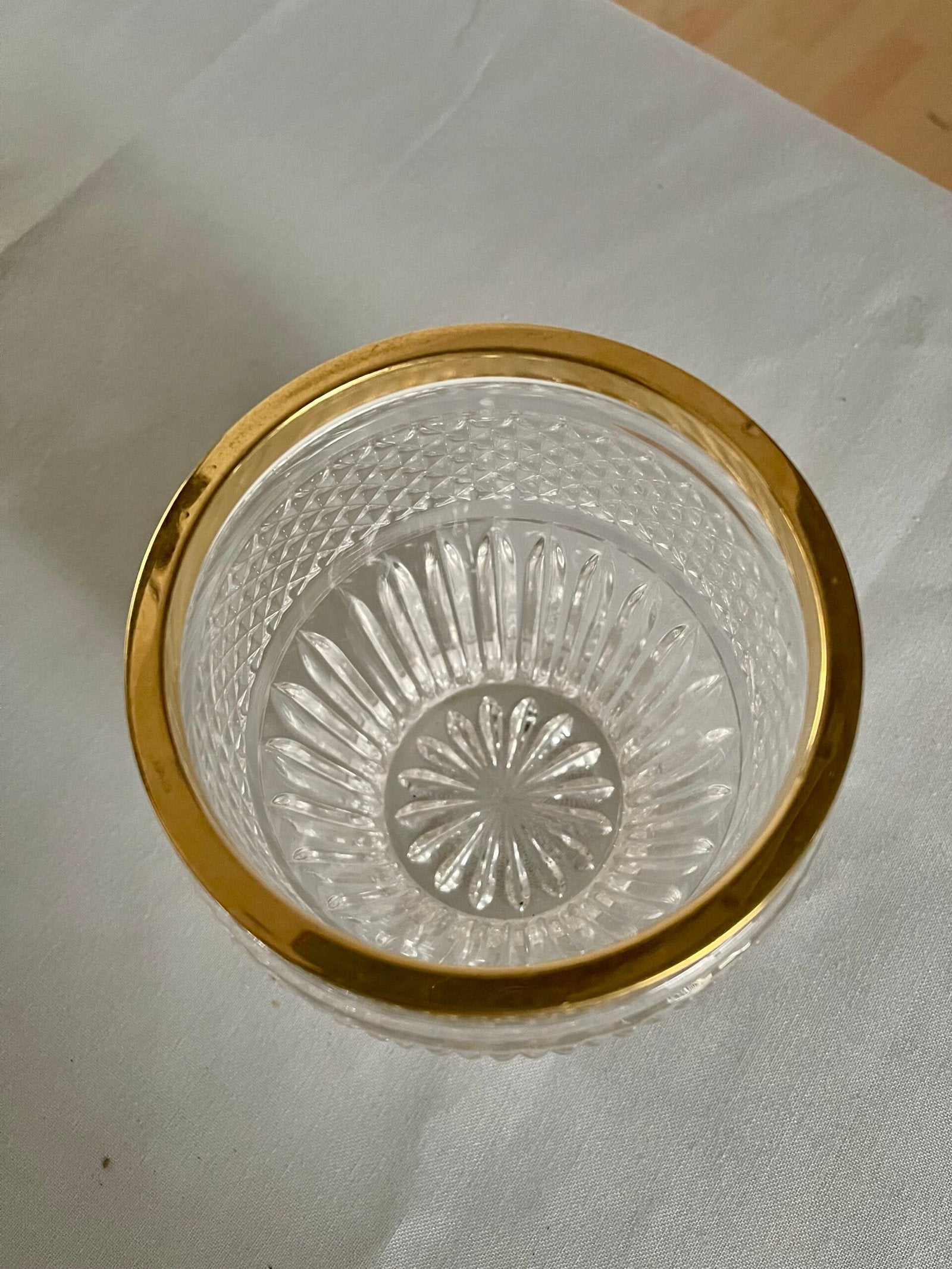 Vaso/Zuccheriera in Cristallo Tagliato e Bronzo Dorato