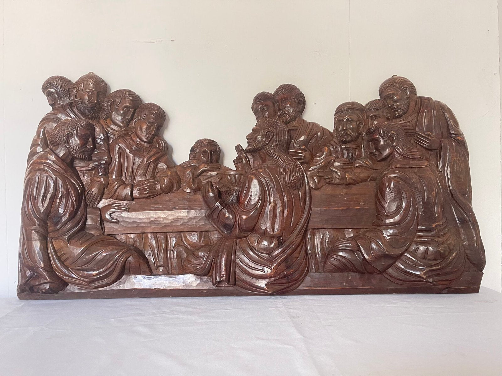 Grande Rilievo Scolpito "Ultima Cena" in Legno Massiccio