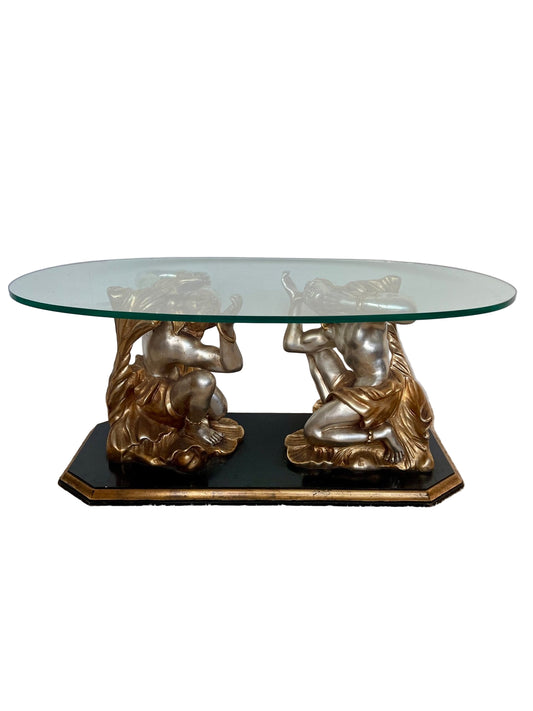 Tavolino da salotto con base in scultura – Design classico con piano in vetro