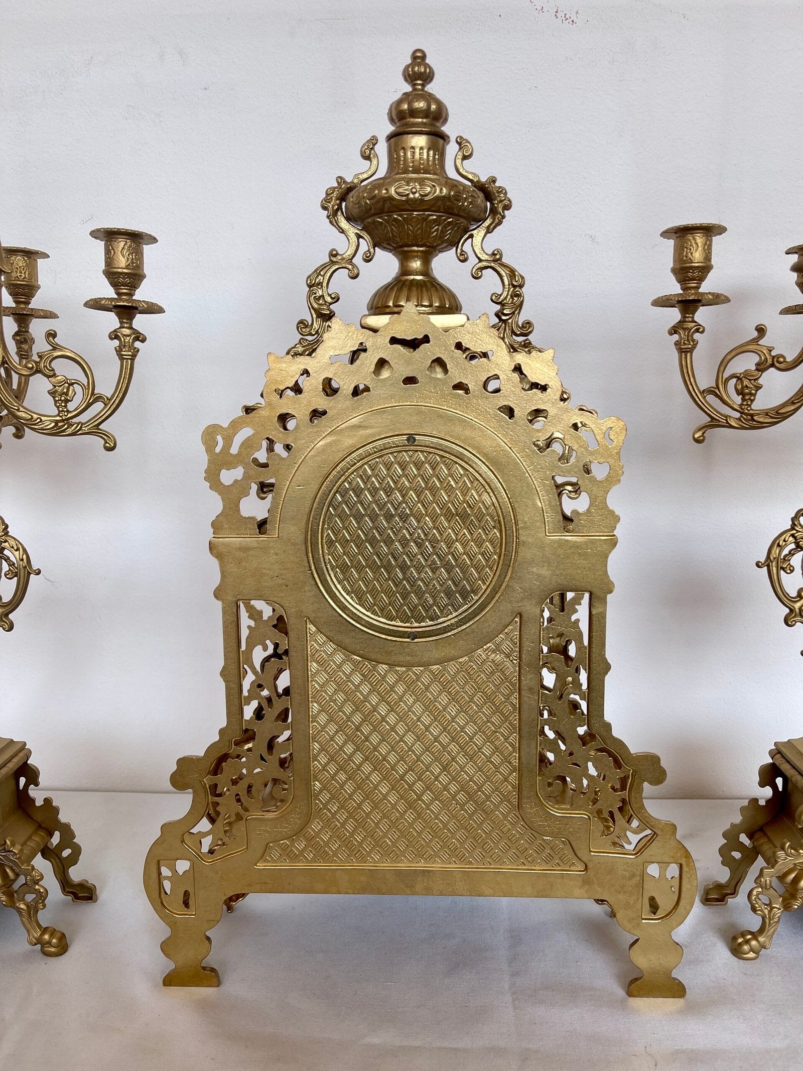 Set orologio da Caminetto con Candelabri - stile Barocco in Bronzo Dorato