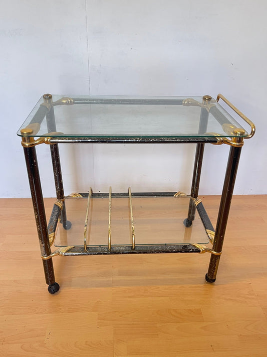 Carrello vintage in Vetro e Metallo con dettagli Dorati