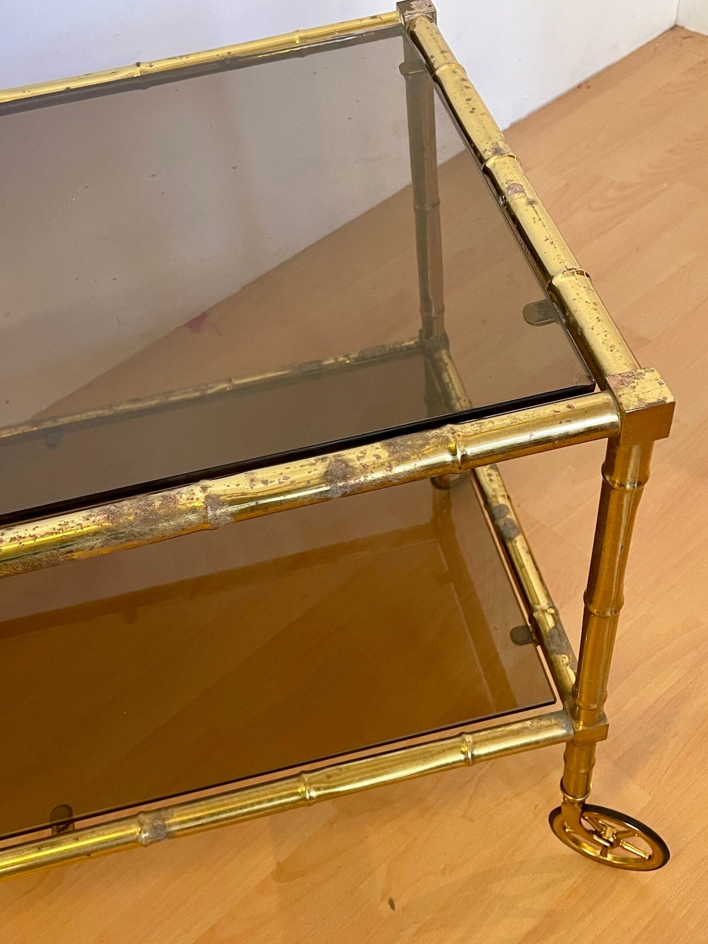 Carrello lungo in ottone stile bambù anni '70