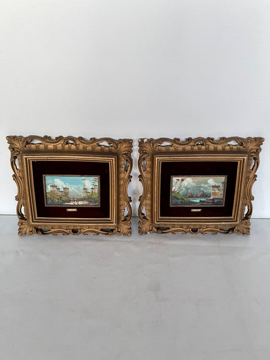 Coppia di Piccole Opere in Stile Vintage – Dipinti su Tavola Firmati «R. Fiorin»