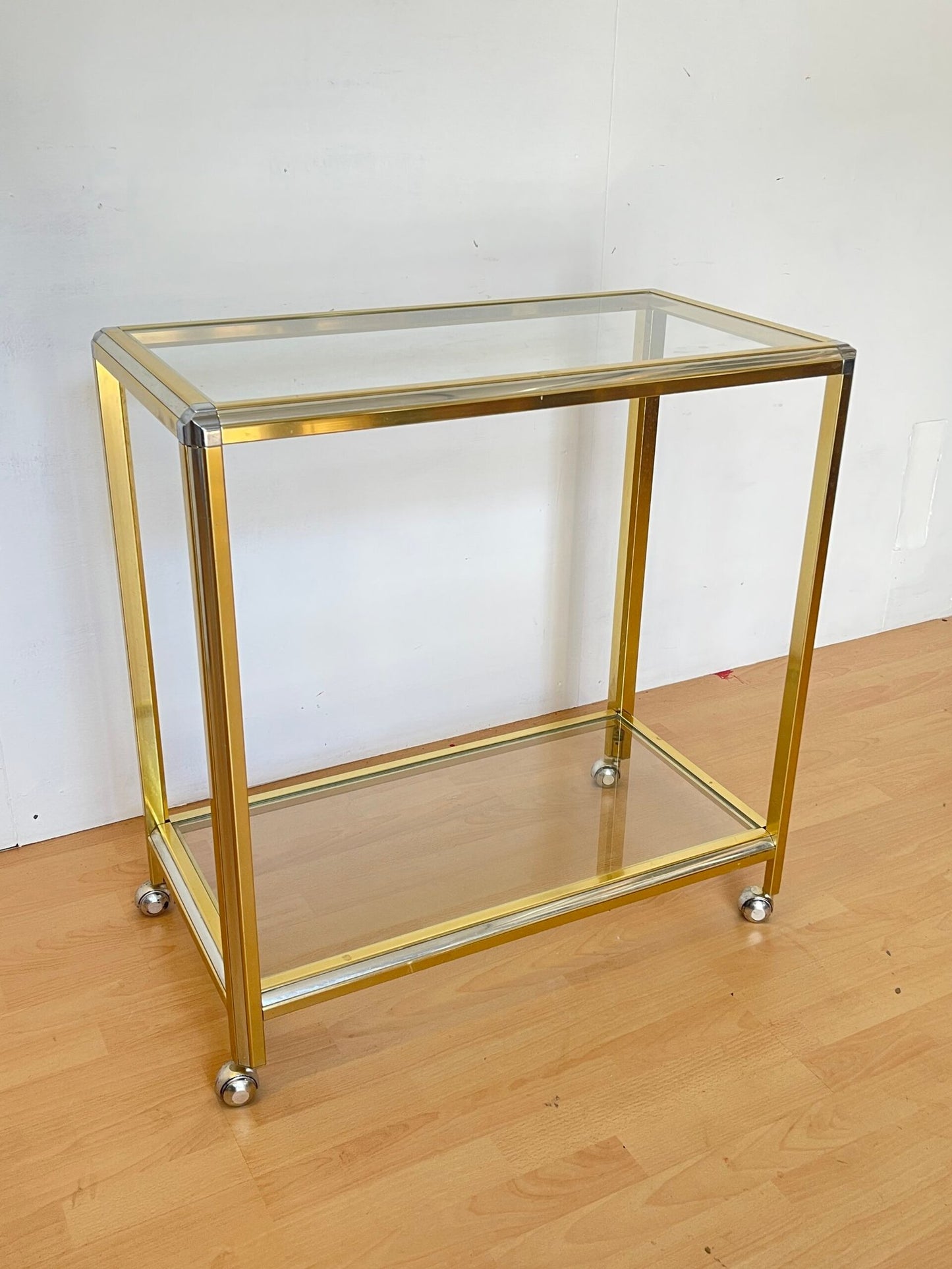 Carrello Bar Moderno in Ottone e Vetro - Stile Hollywood Regency Anni'70