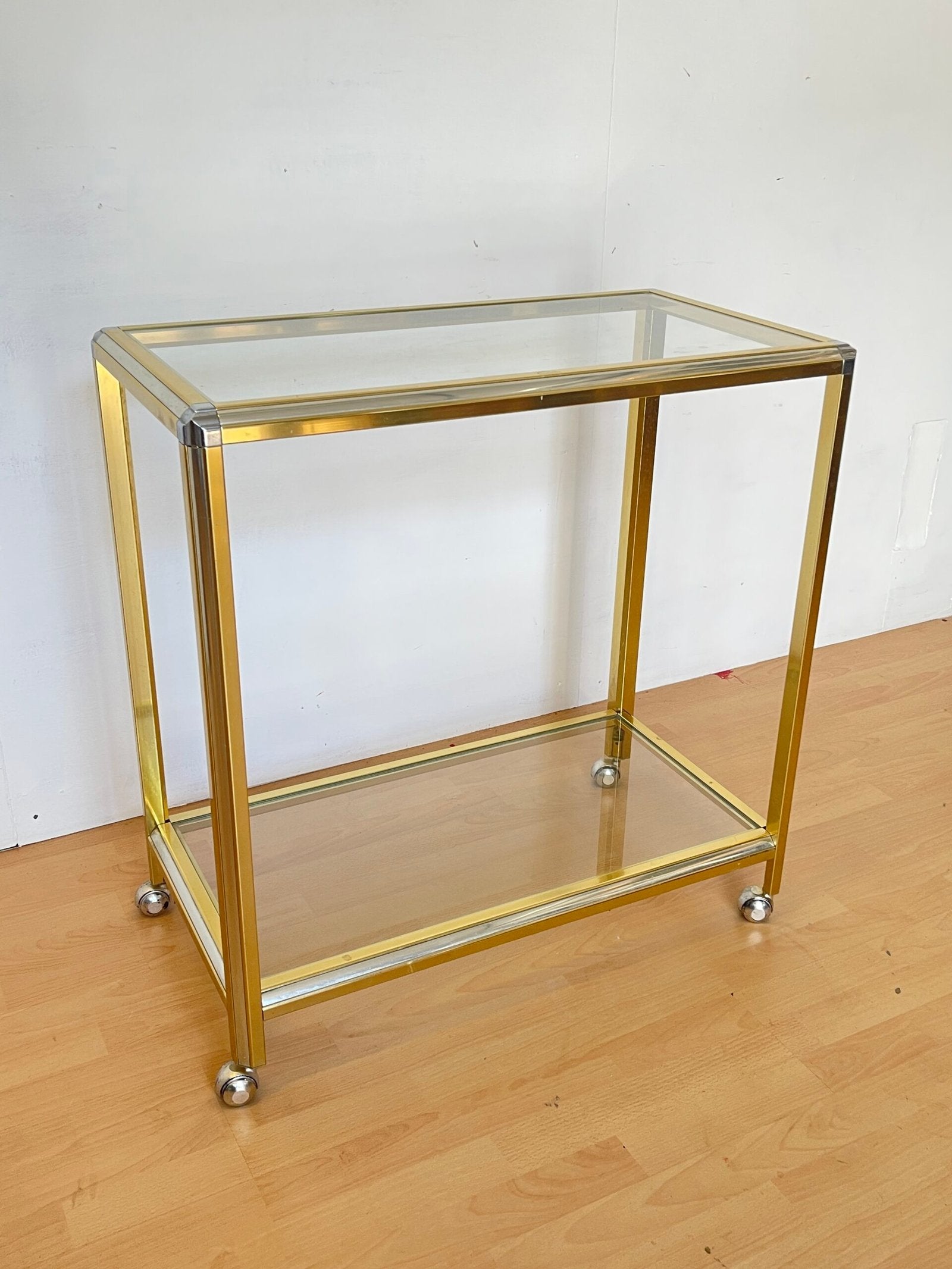 Carrello Bar Moderno in Ottone e Vetro - Stile Hollywood Regency Anni'70