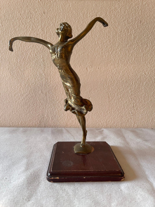 Statuetta Art Déco "La Danzatrice" in Bronzo Patinato su Base in Legno