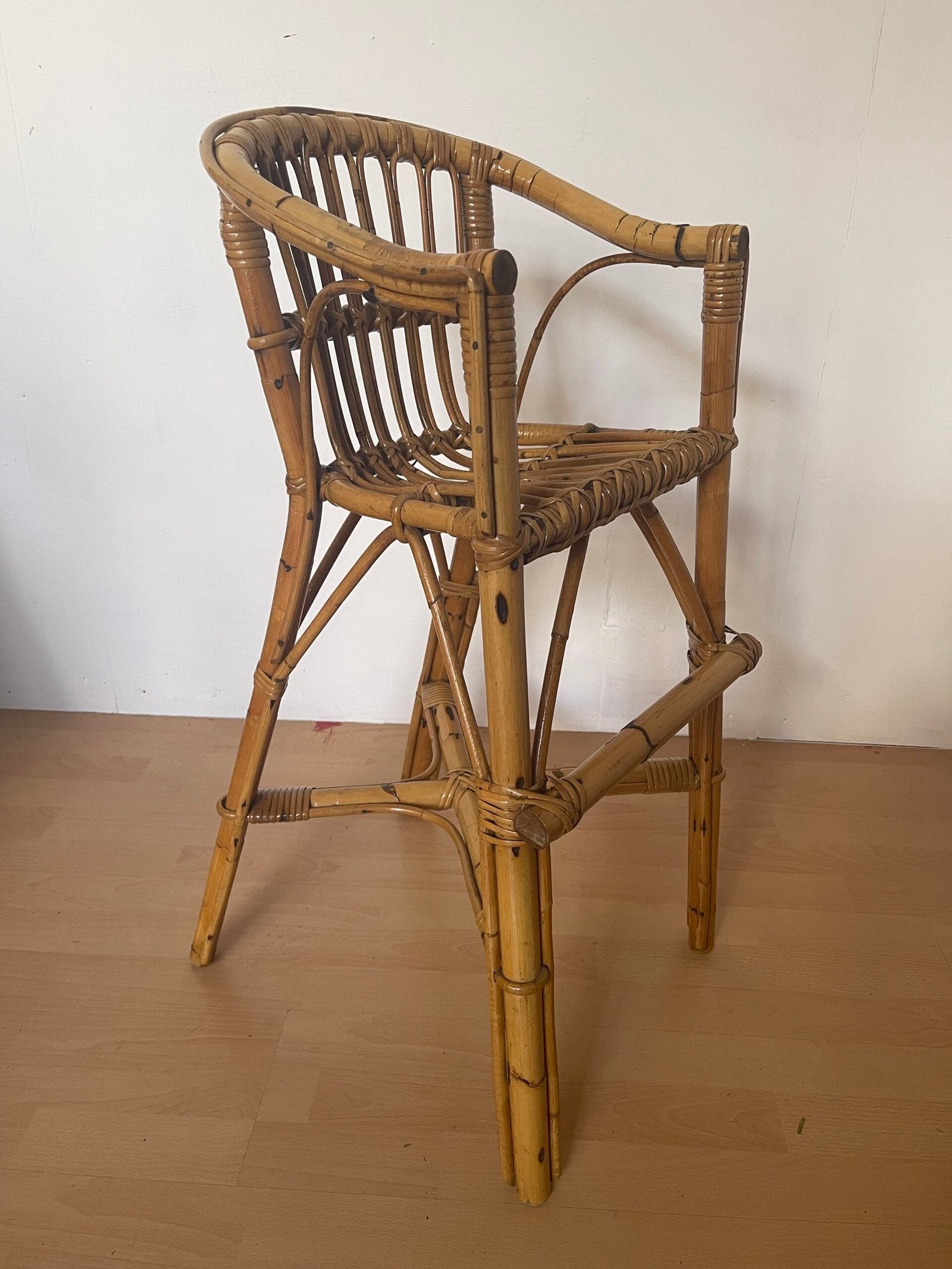 Sedia/Sgabello Alto da Bar in Bambù e Rattan, Stile Esotico/Tropicale