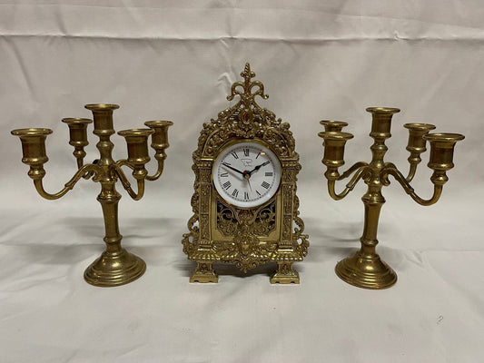 Sontuoso Trittico da Camino in Bronzo Dorato