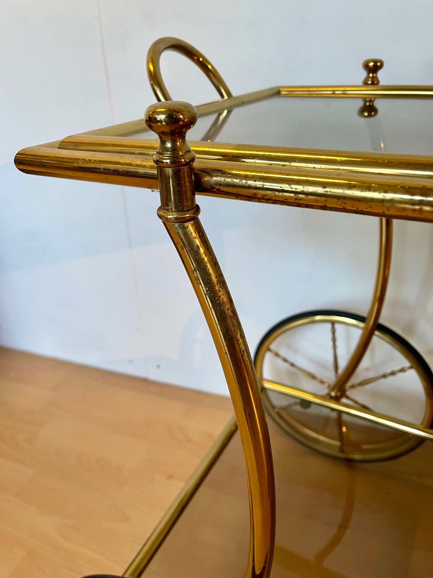 Carrello da Servizio vintage in Ottone e Vetro - Bar Trolley Anni'60/'70