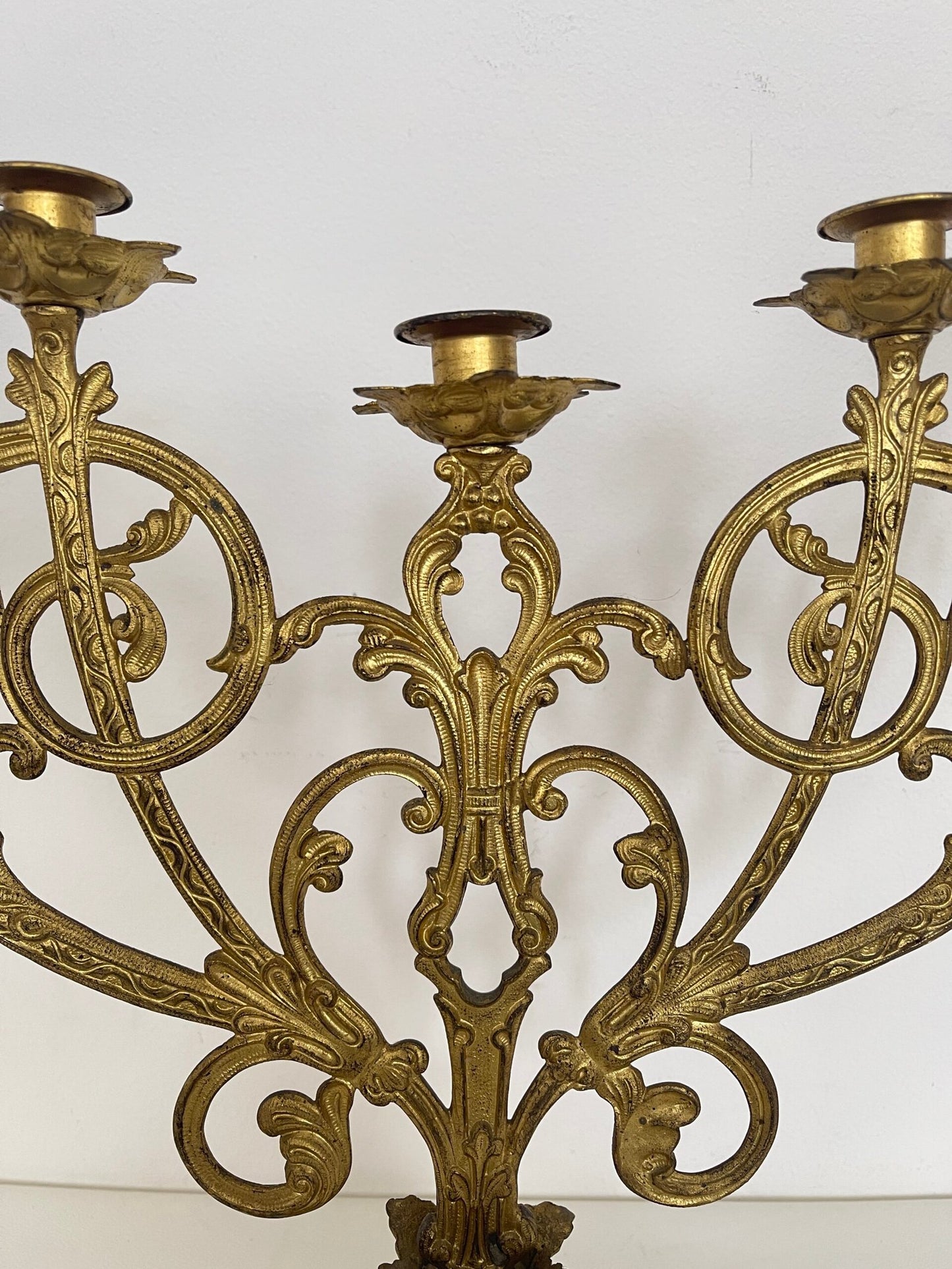 Candelabro Barocco a 5 Fiamme in Ottone Dorato - Stile Antico