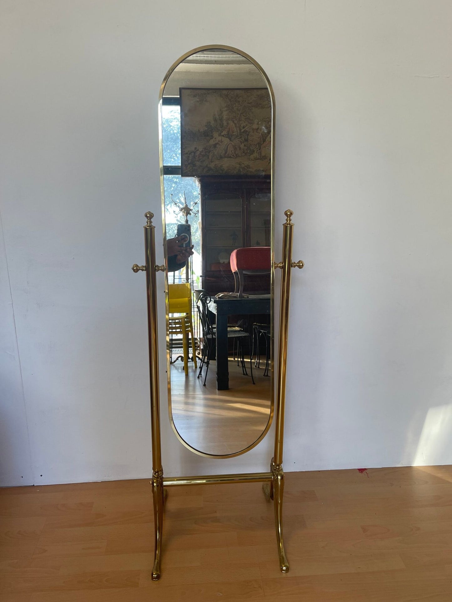 Specchio da terra a psiche in ottone