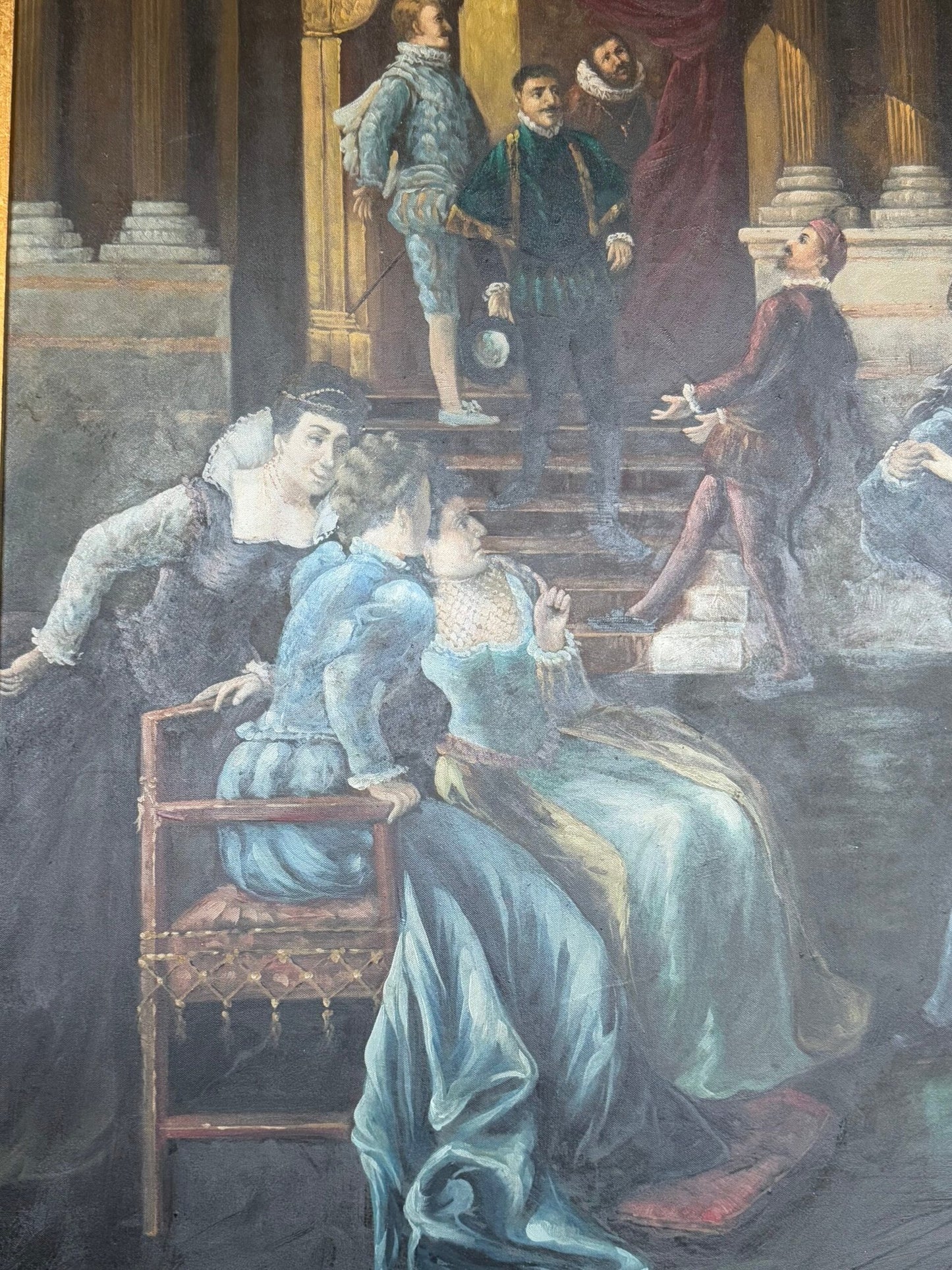 Grande Dipinto Ad Olio "Scena di Corte"