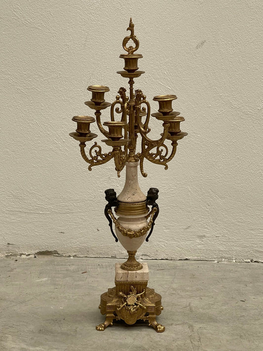 Candelabro a più braccia in bronzo e marmo