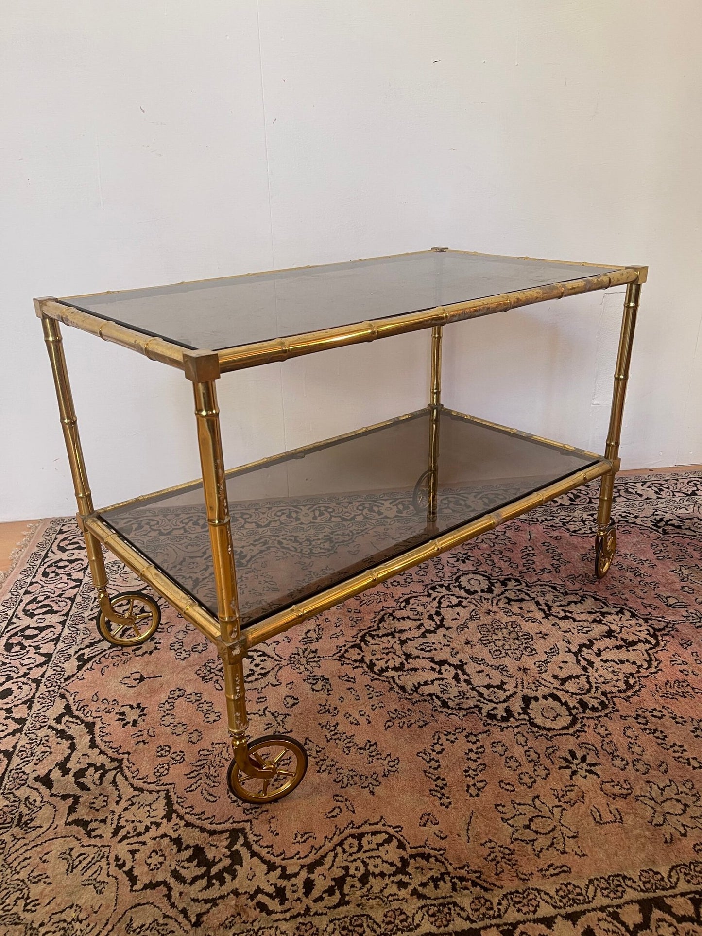 Carrello lungo in ottone stile bambù anni '70