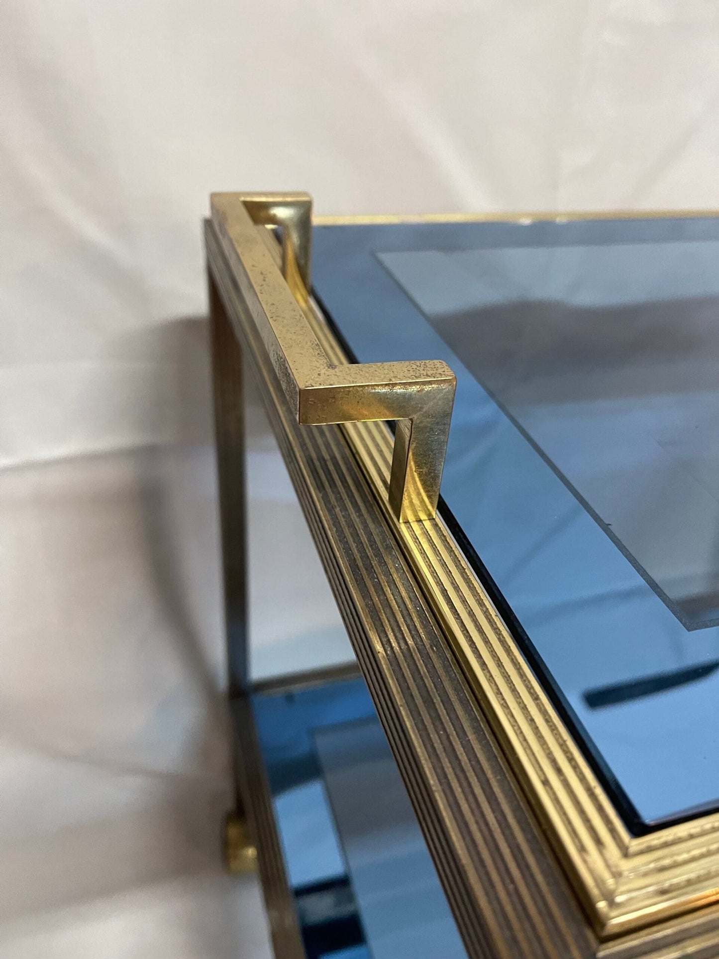 Carrello bar metallo vintage in vetro blu anni '90