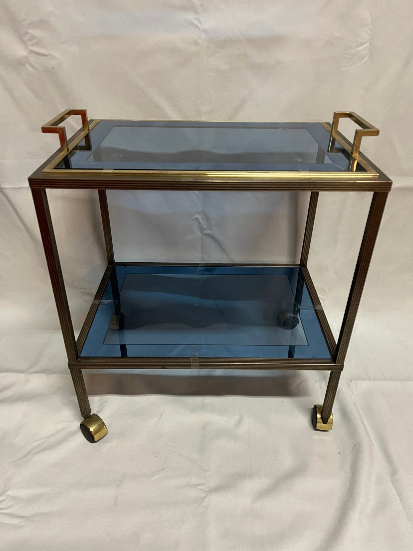 Carrello bar metallo vintage in vetro blu anni '90