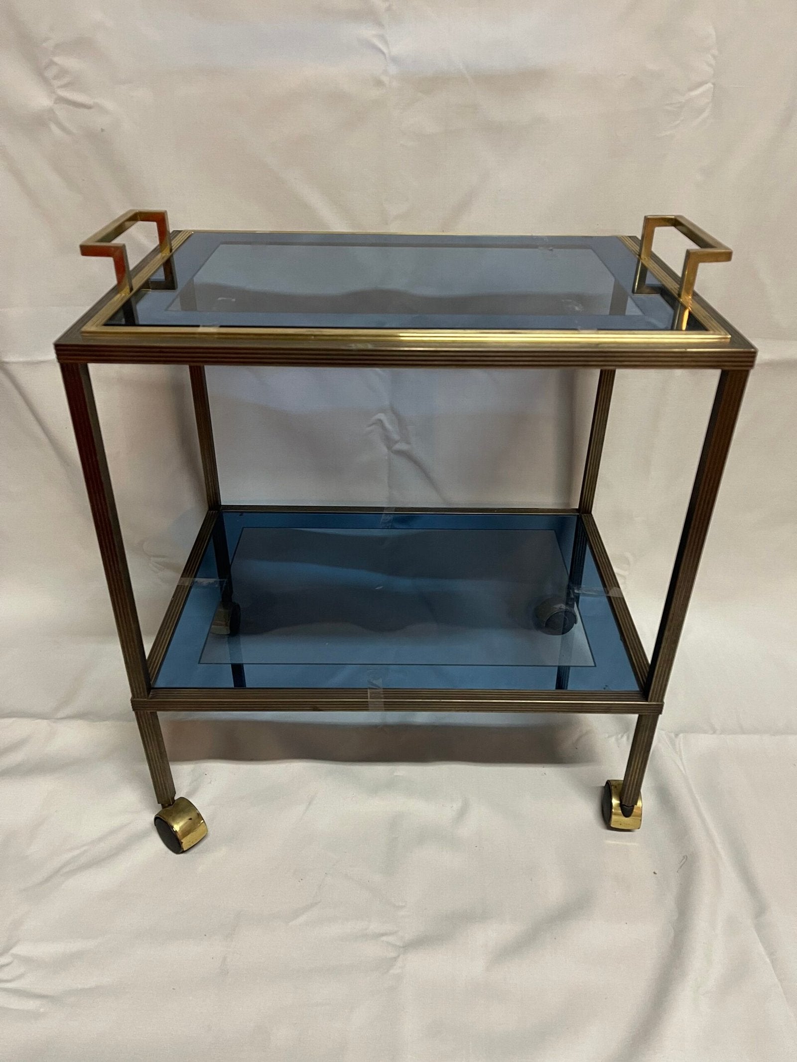 Carrello bar metallo vintage in vetro blu anni '90