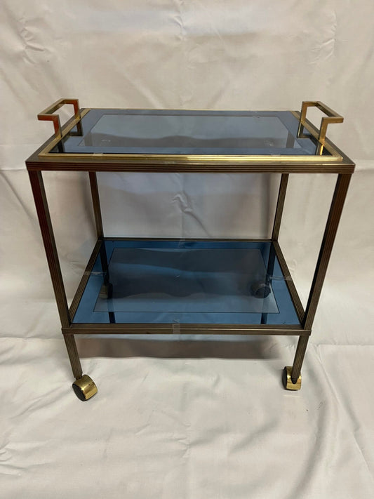 Carrello bar metallo vintage in vetro blu anni '90