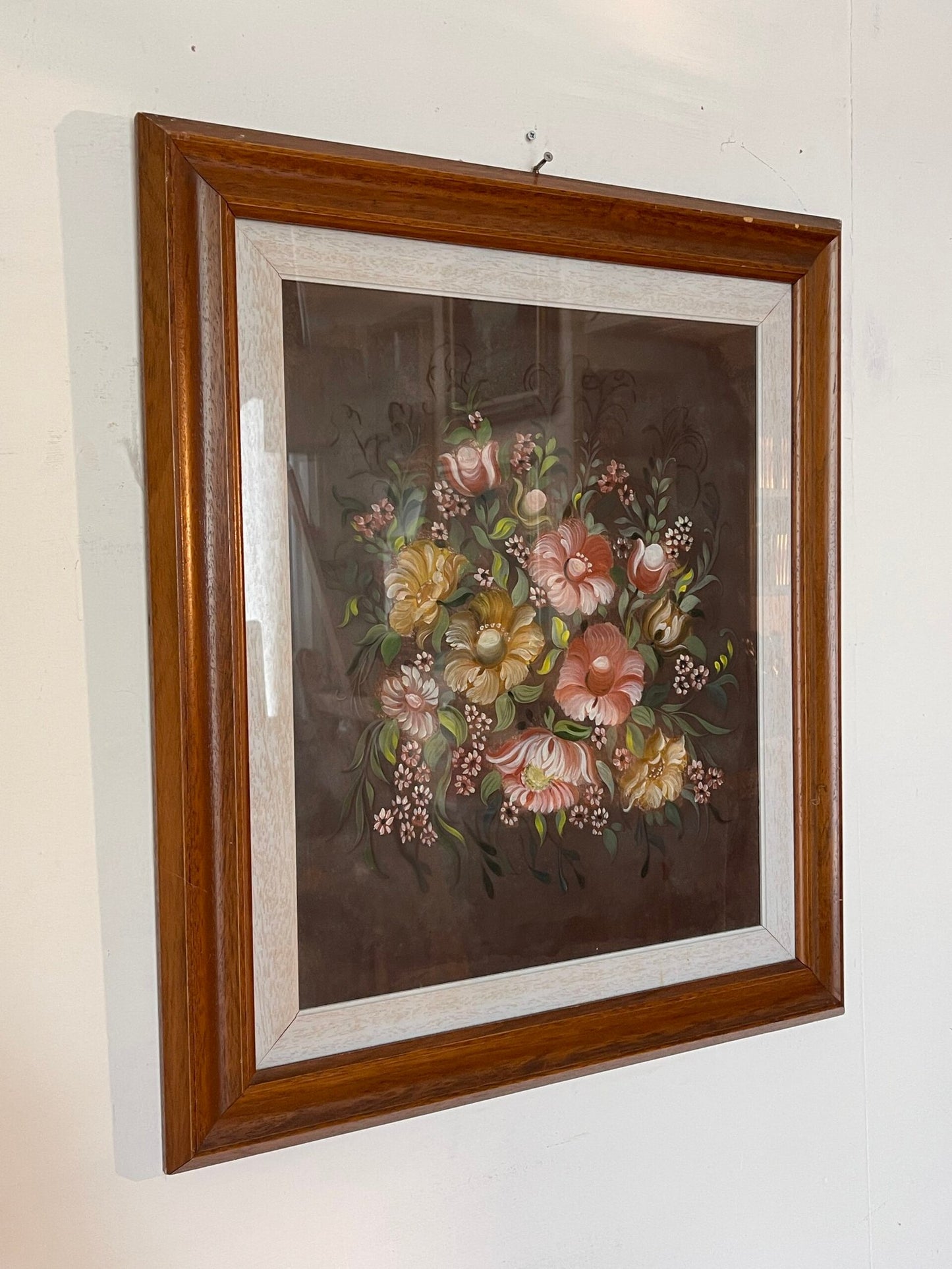 plendido quadro raffigurante un raffinato bouquet floreale dipinto a mano vintage