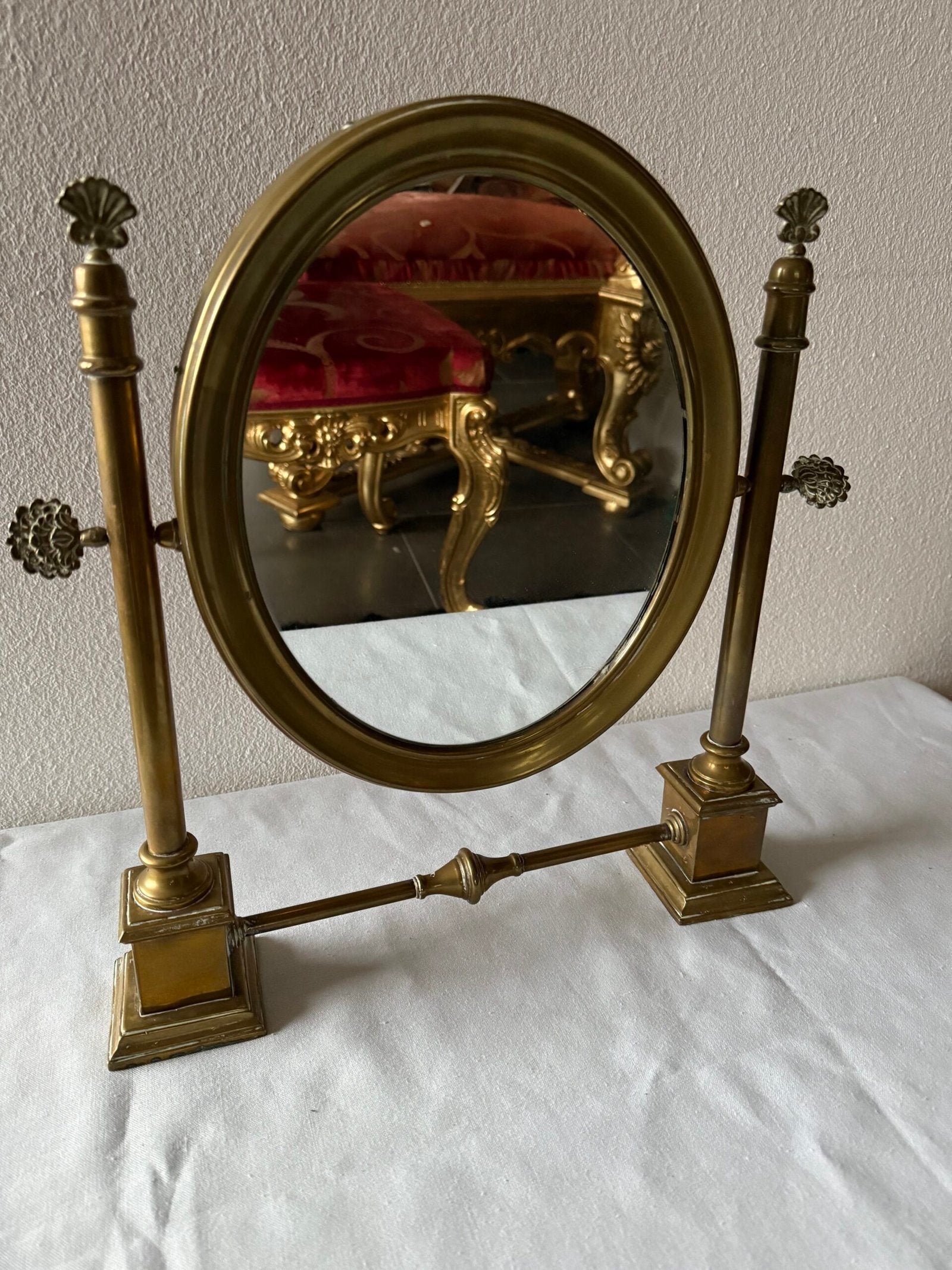 Specchio da Tavolo Orientabile Vintage in Ottone Massiccio