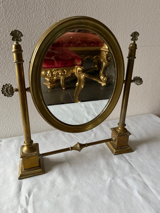 Specchio da Tavolo Orientabile Vintage in Ottone Massiccio
